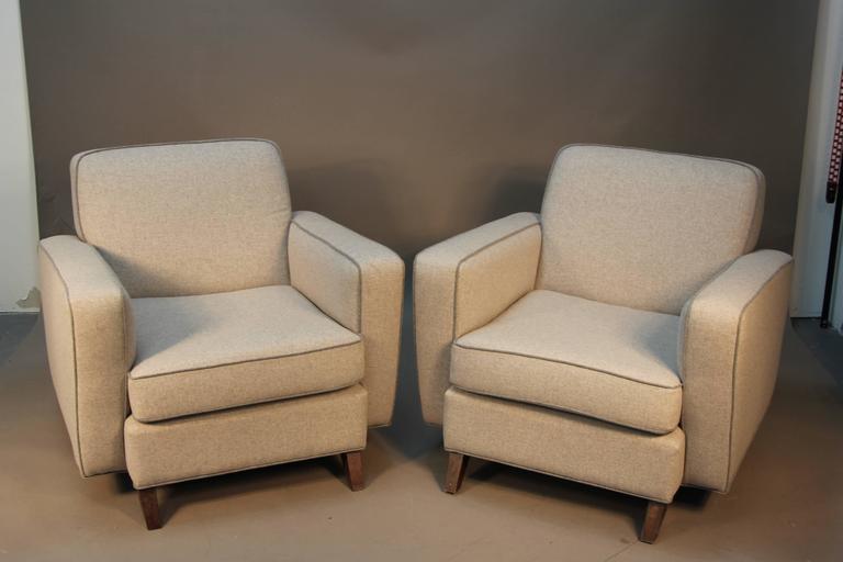 Pair of MidCentury Modern Newly Upholstered Club Chairs For Sale at