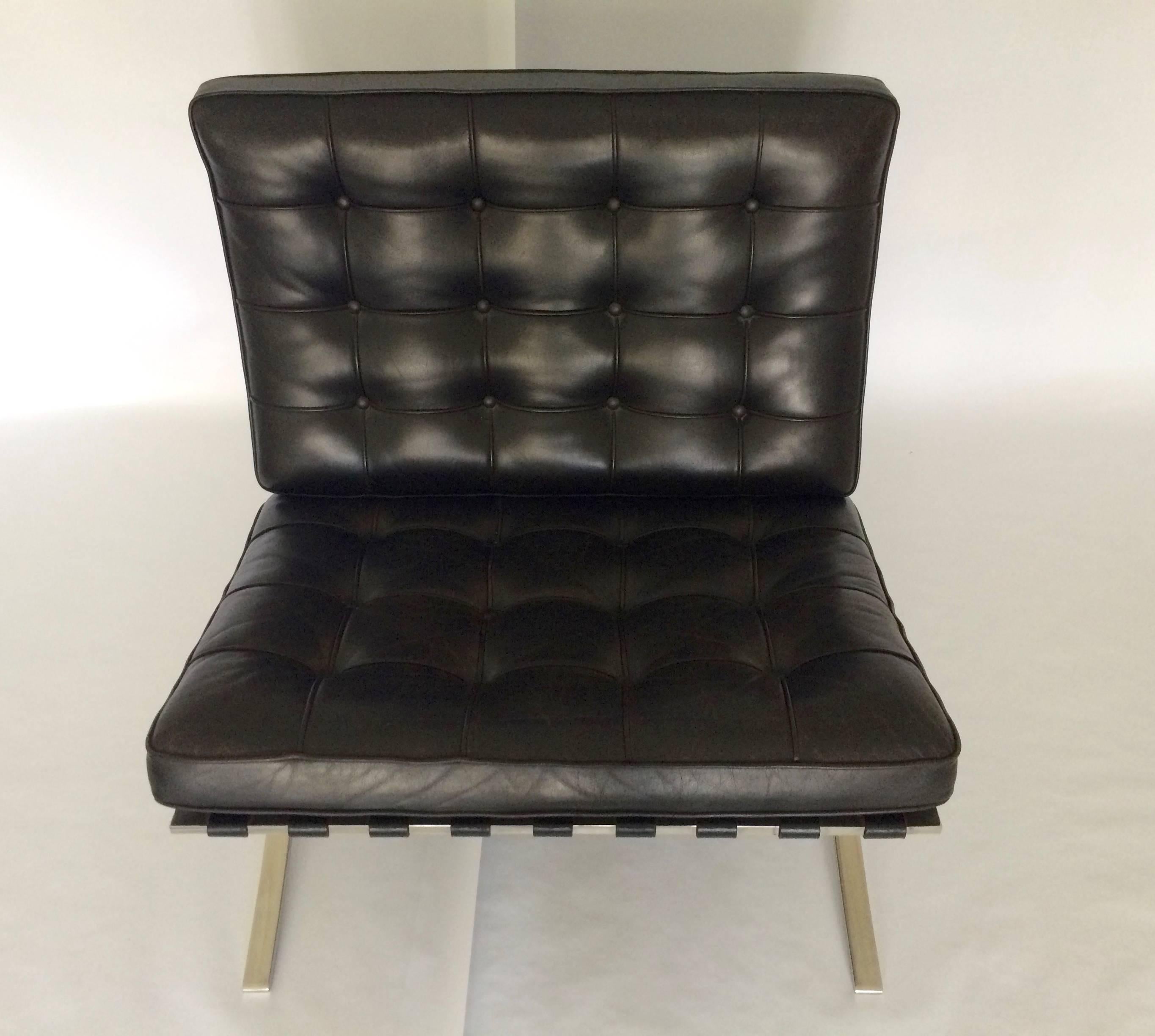 American Pair of Black Leather Barcelona Chairs by Knoll