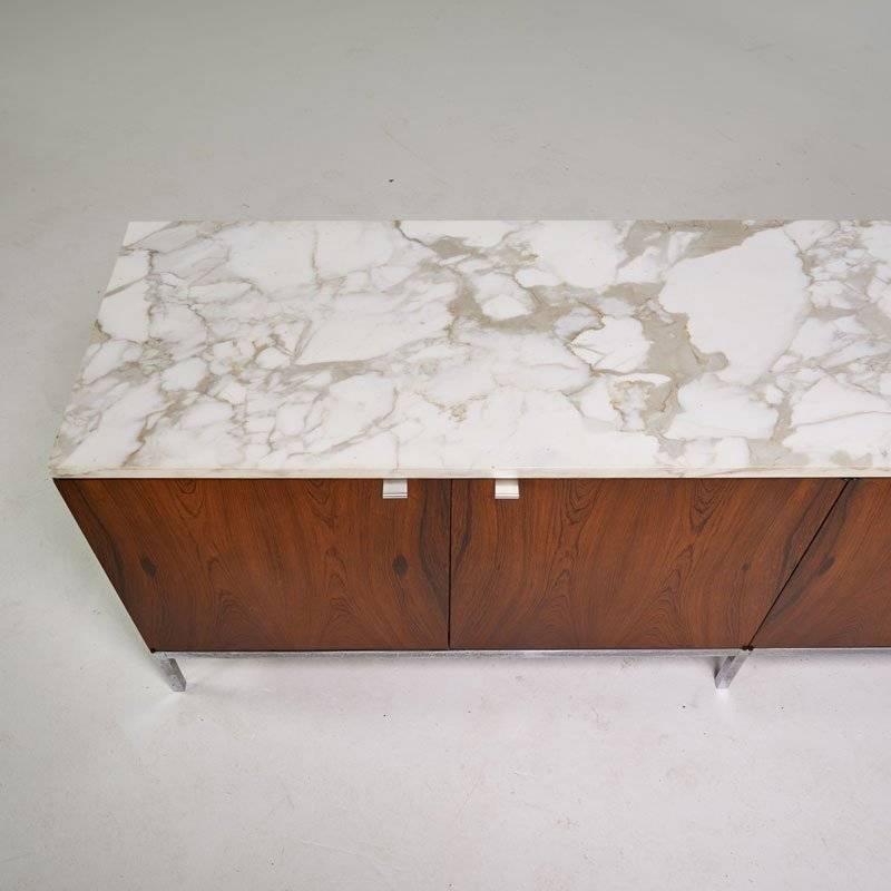 20th Century Florence Knoll Designed Rosewood with Marble Top Credenza
