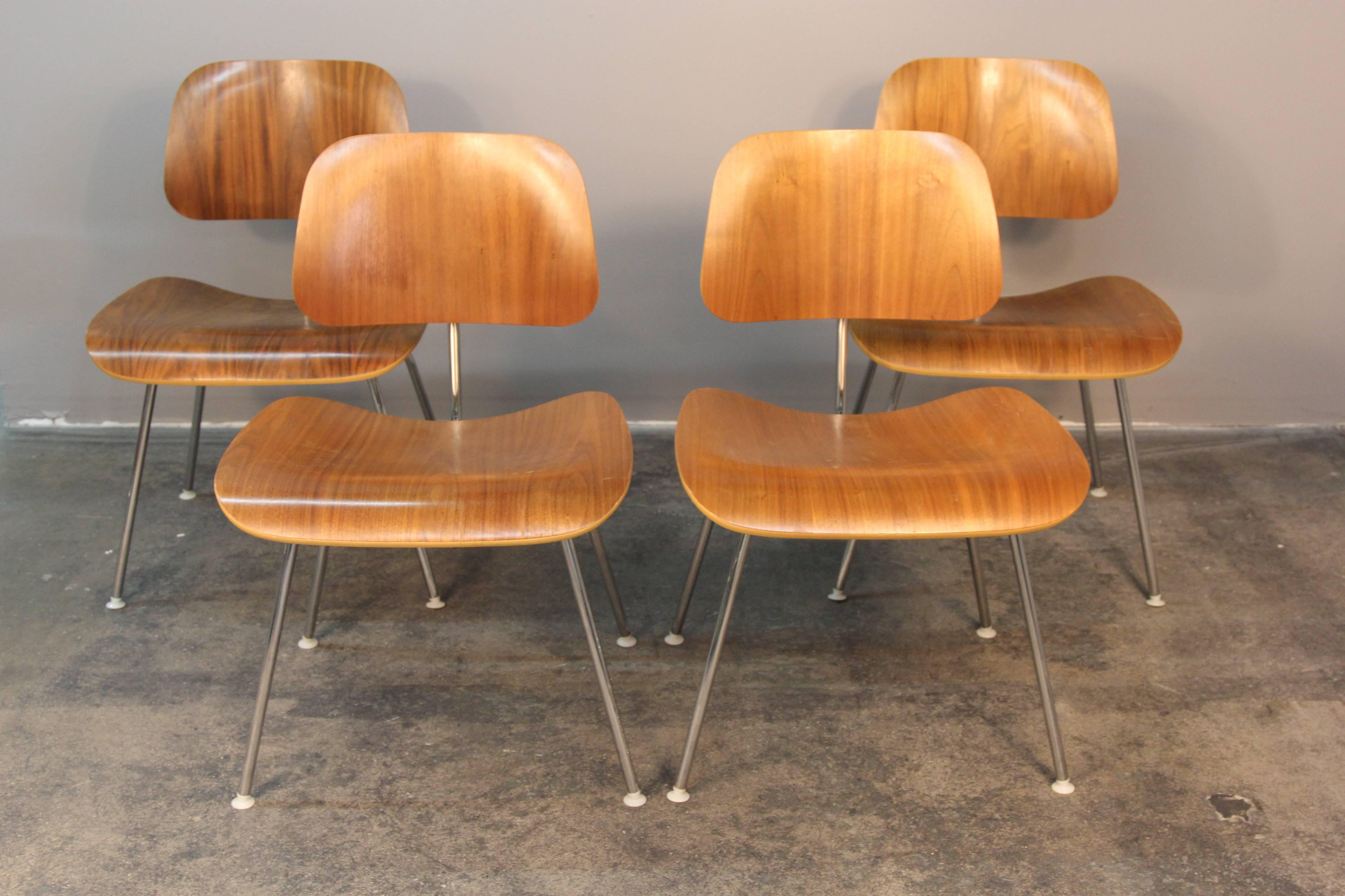 Mid-Century Modern Set of Four Eames DCM Chairs for Herman Miller
