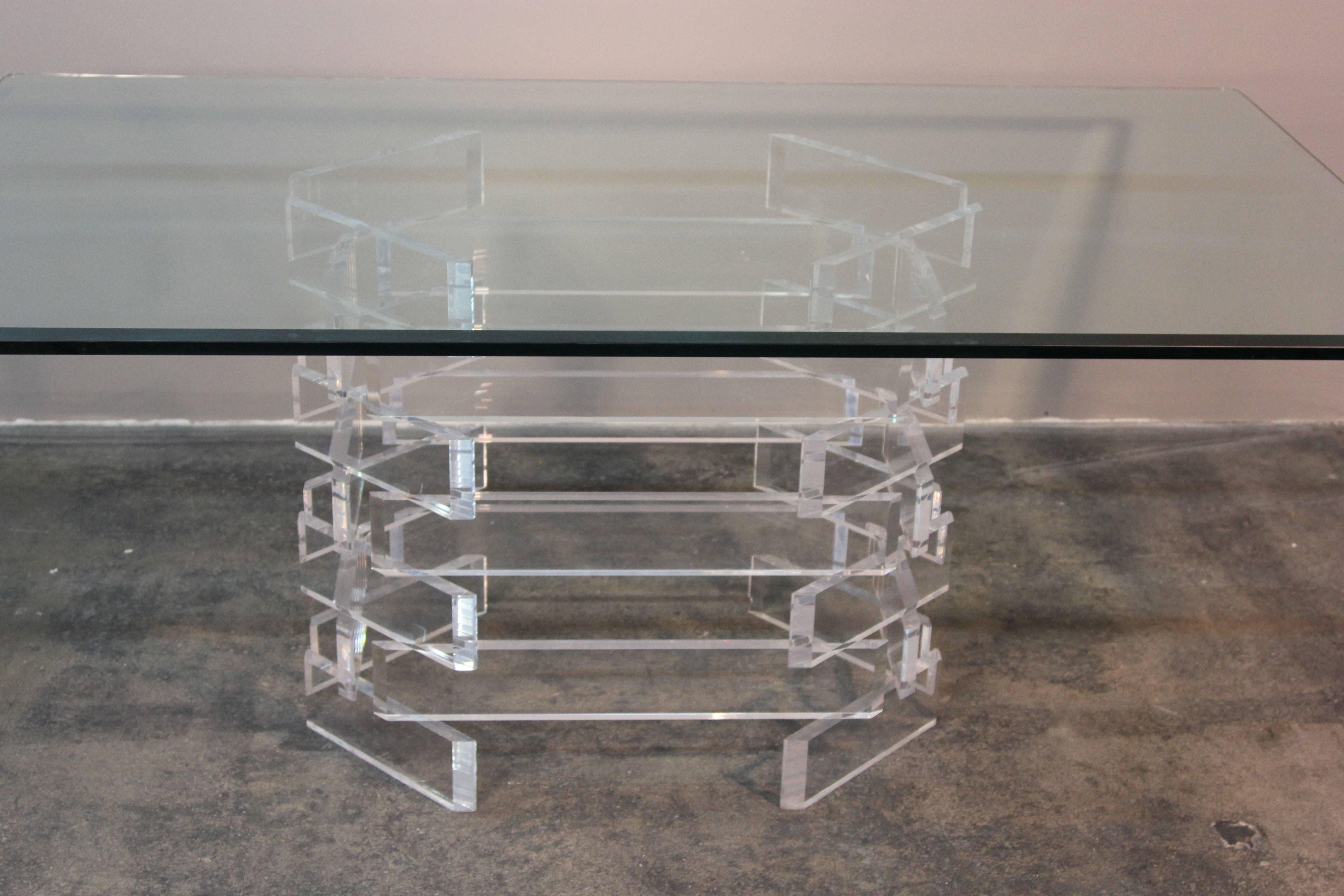 Mid-Century Modern Lucite Brick Pattern Dining Table or Desk For Sale