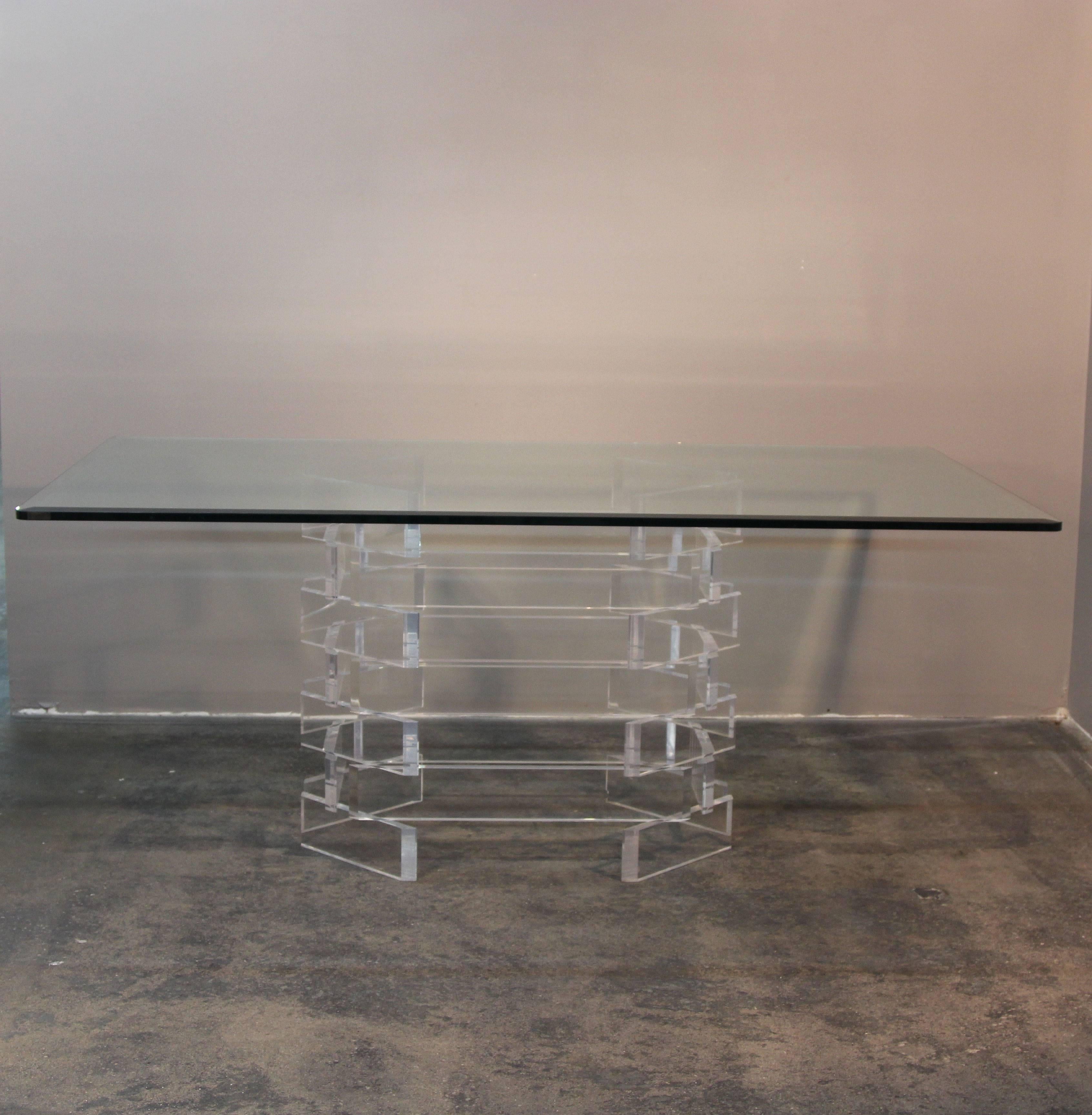 American Lucite Brick Pattern Dining Table or Desk For Sale