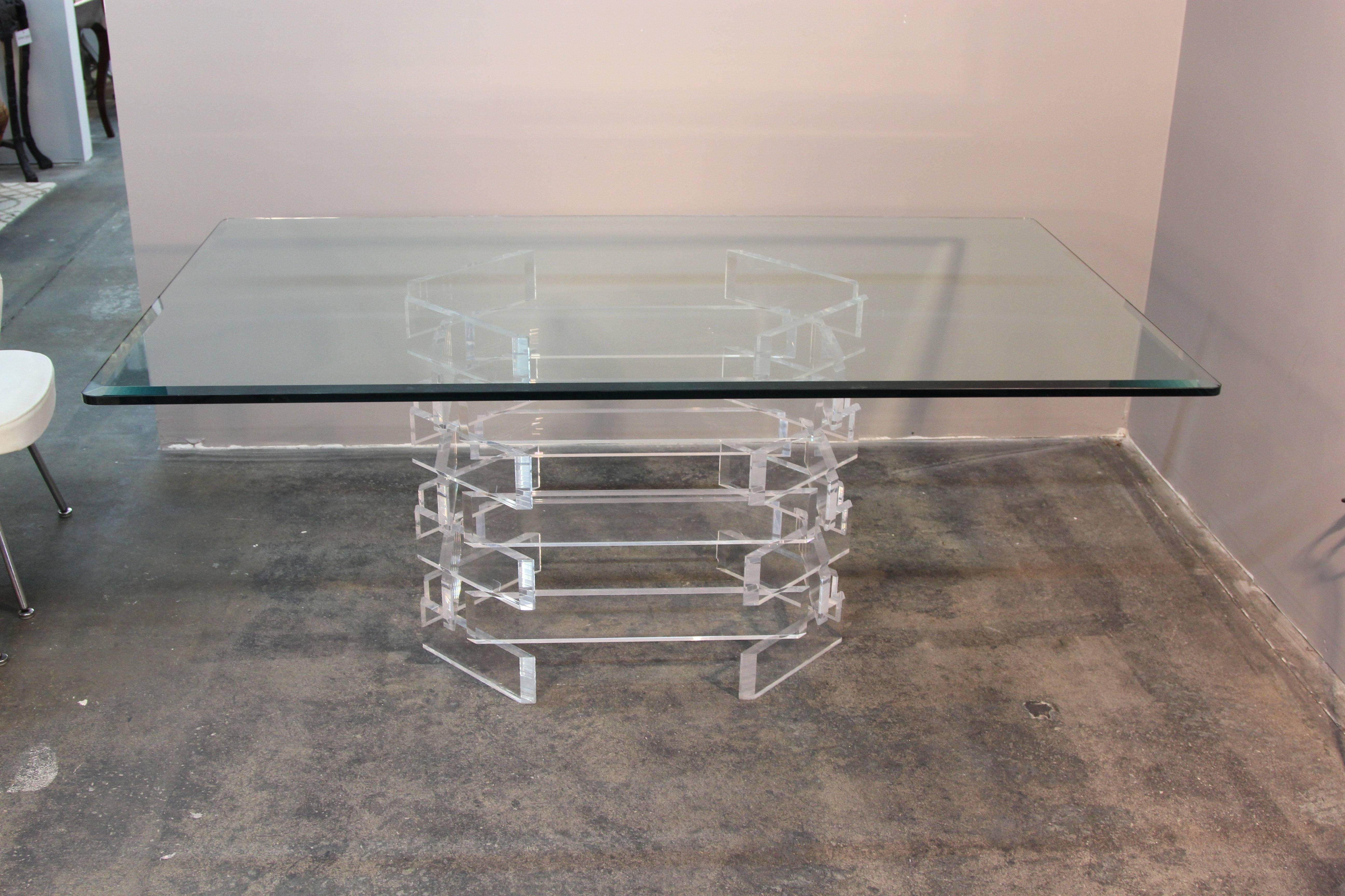 Late 20th Century Lucite Brick Pattern Dining Table or Desk For Sale