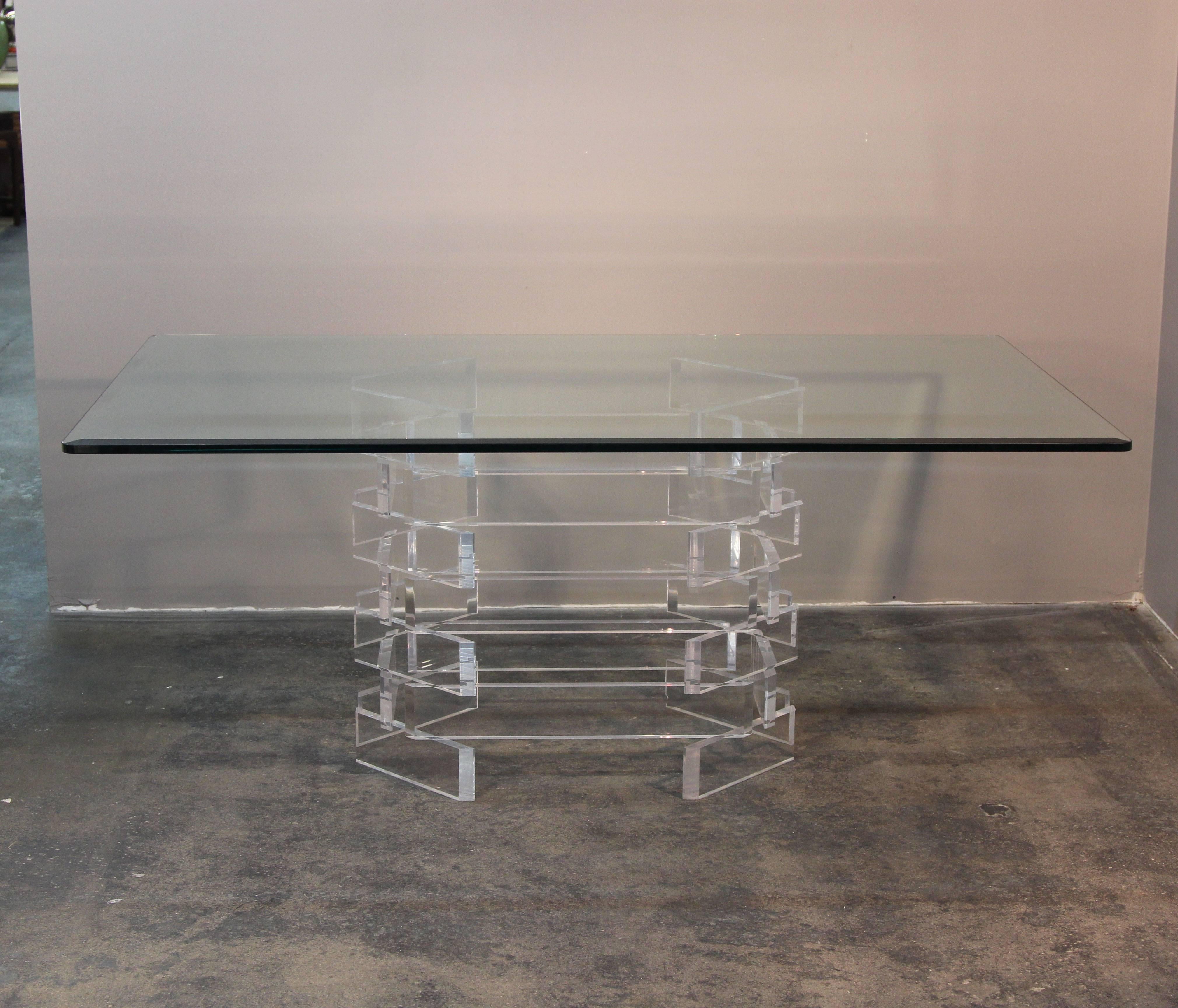 Lucite Brick Pattern Dining Table or Desk In Good Condition For Sale In Bridport, CT