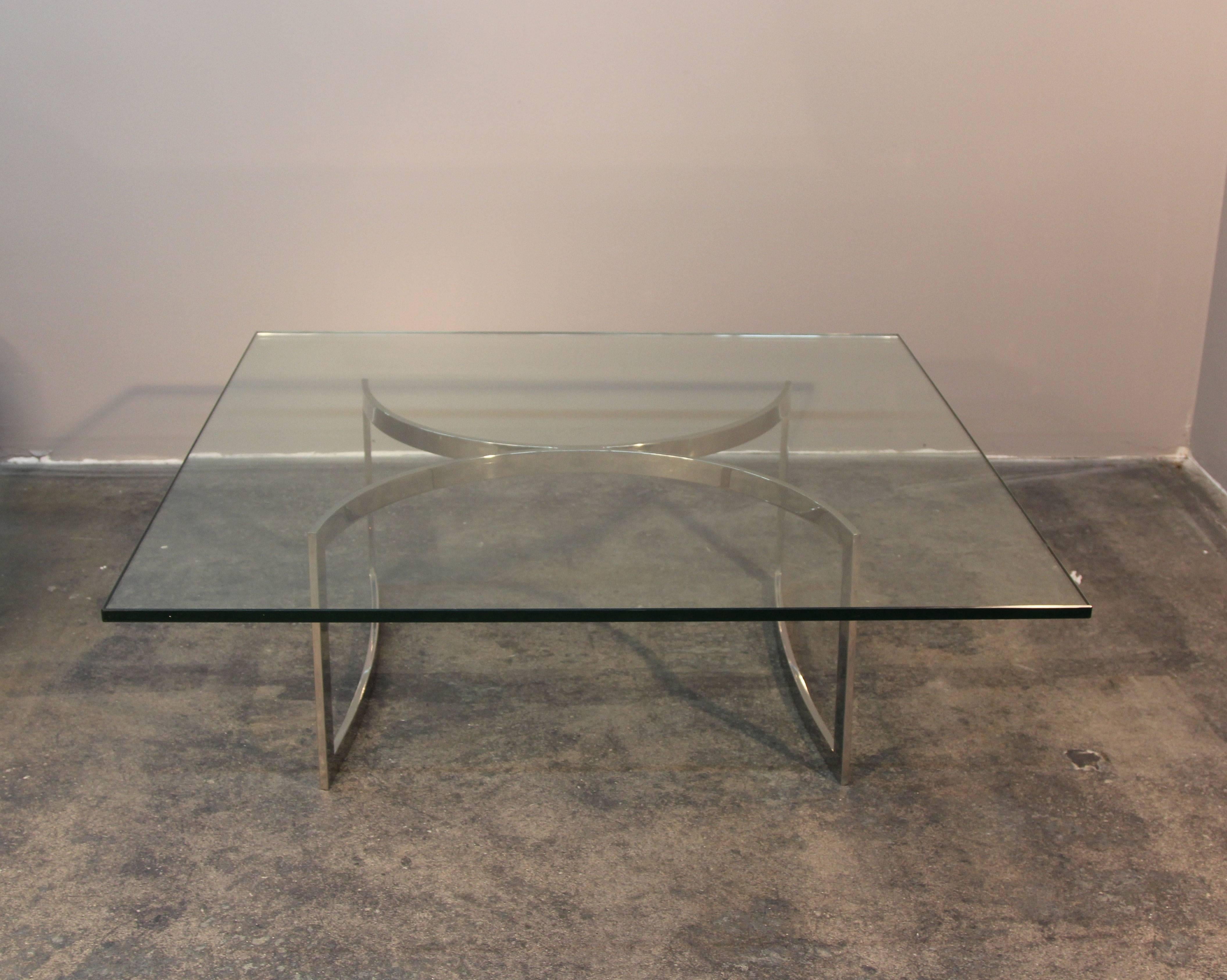 Heavy chrome base with 3/4 inch glass top coffee table.