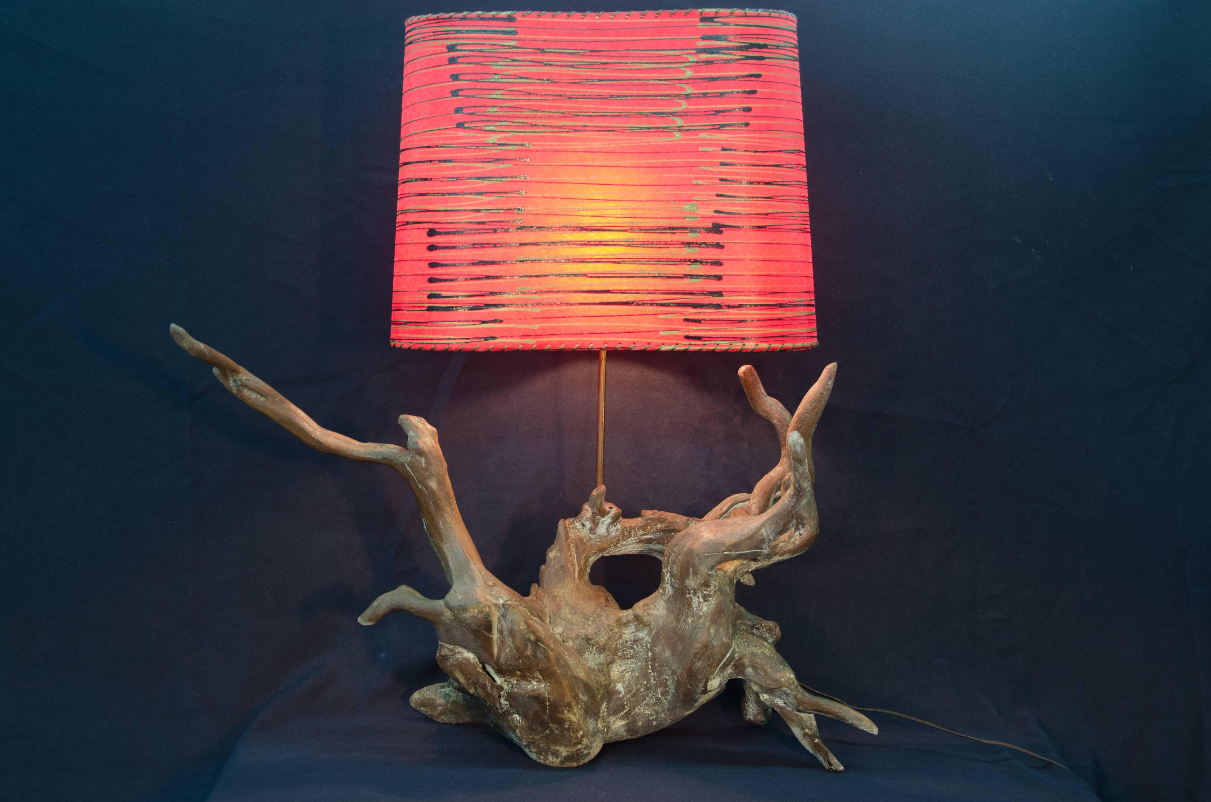 Late 20th Century Vintage Driftwood Lamp with Funky Shade For Sale
