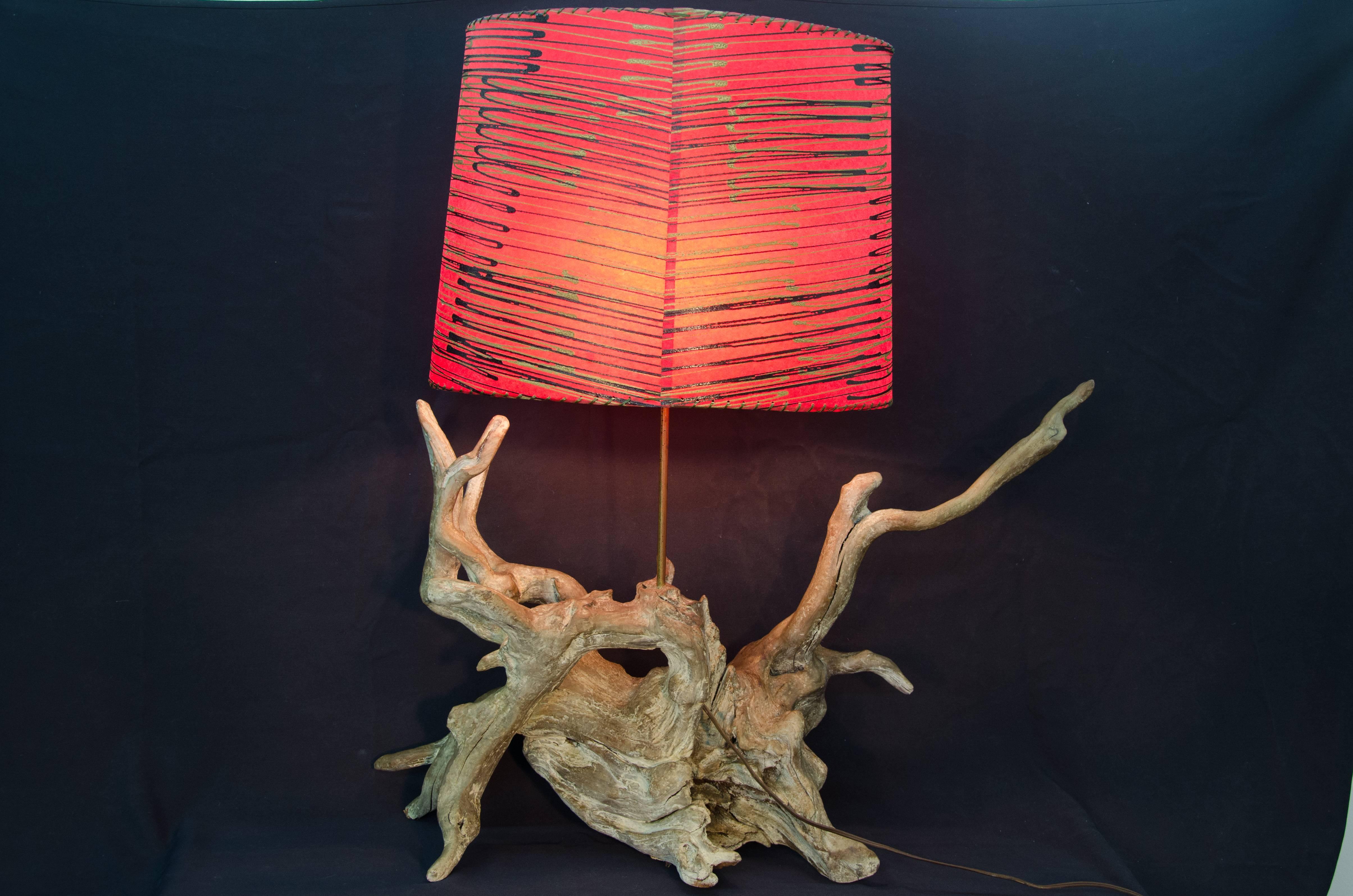 American Vintage Driftwood Lamp with Funky Shade For Sale