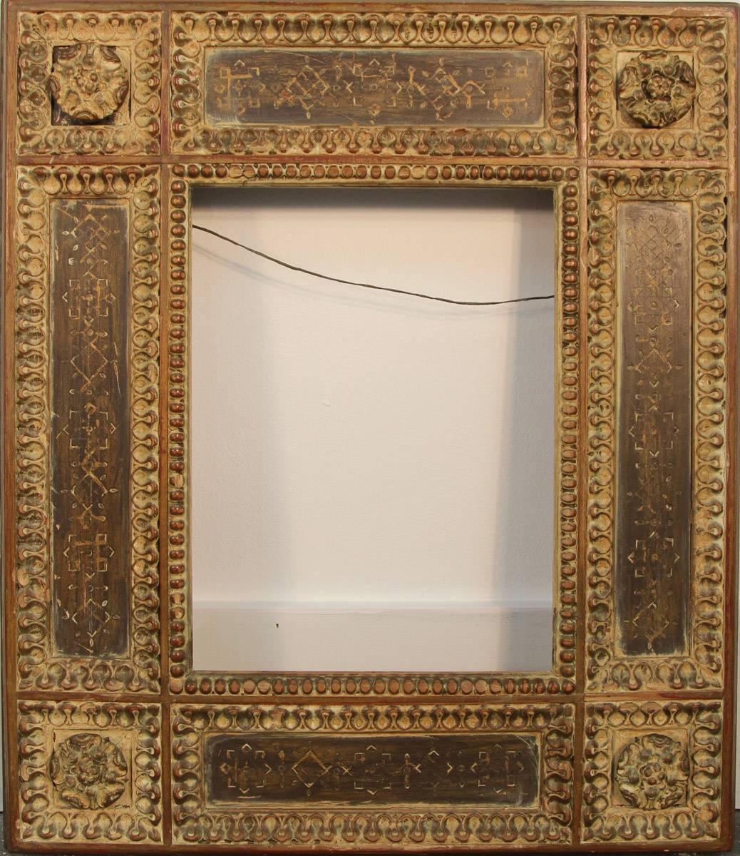 A very rare antique American frame attributed to Tiffany or Tiffany Associated Artists. Having probably been the frame for one of Louis Comfort Tiffany's own original paintings, with antique paper pencil drawing on artists paper attached on back.