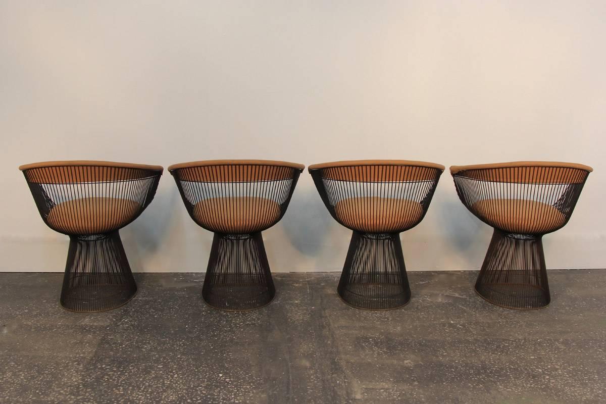 Mid-Century Modern Set of Four Original Bronze Warren Platner Side Chairs
