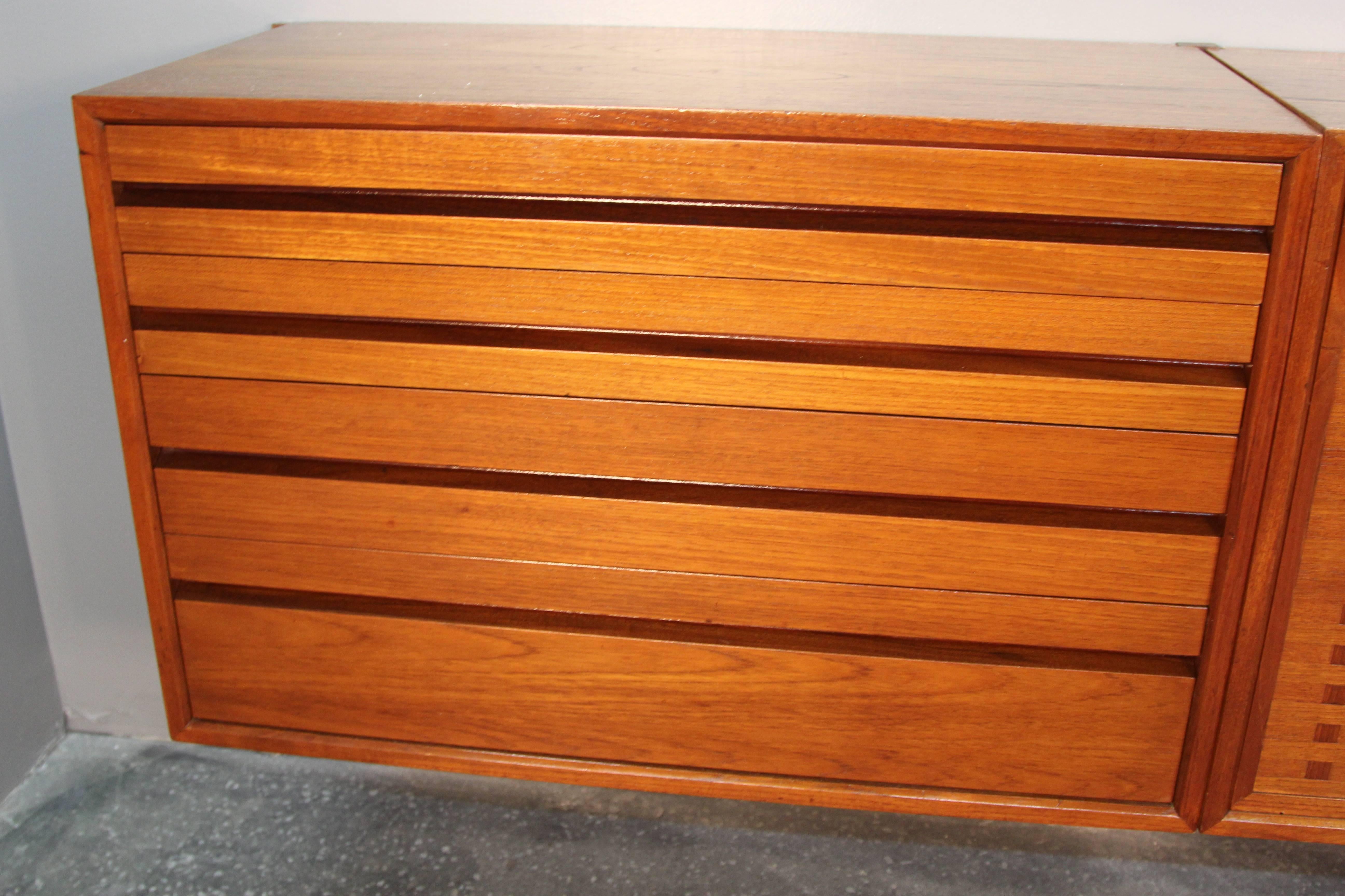 Teak Poul Cadovius Three-Section Wall Mount Cabinet or Credenza