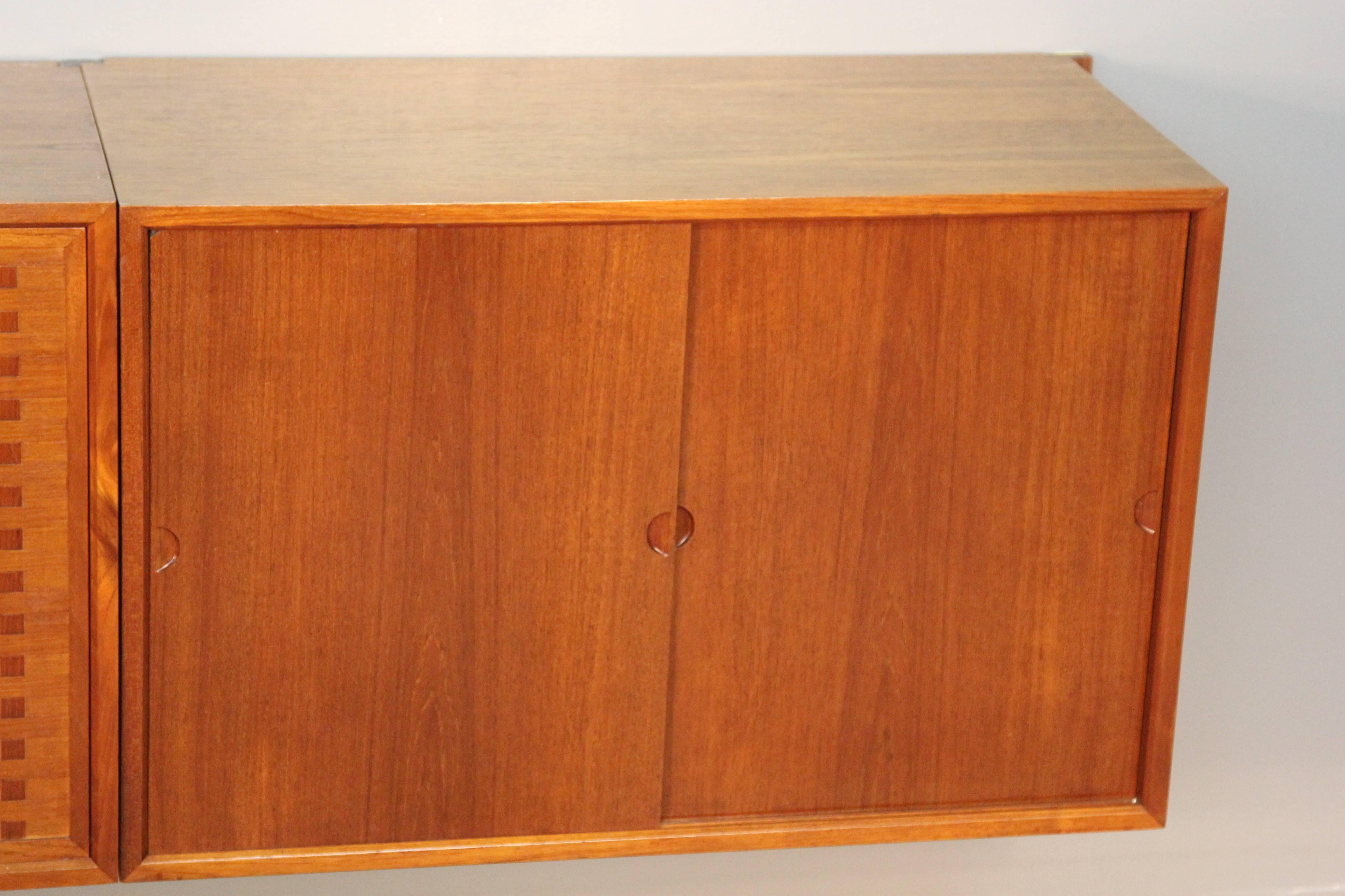 Danish Poul Cadovius Three-Section Wall Mount Cabinet or Credenza