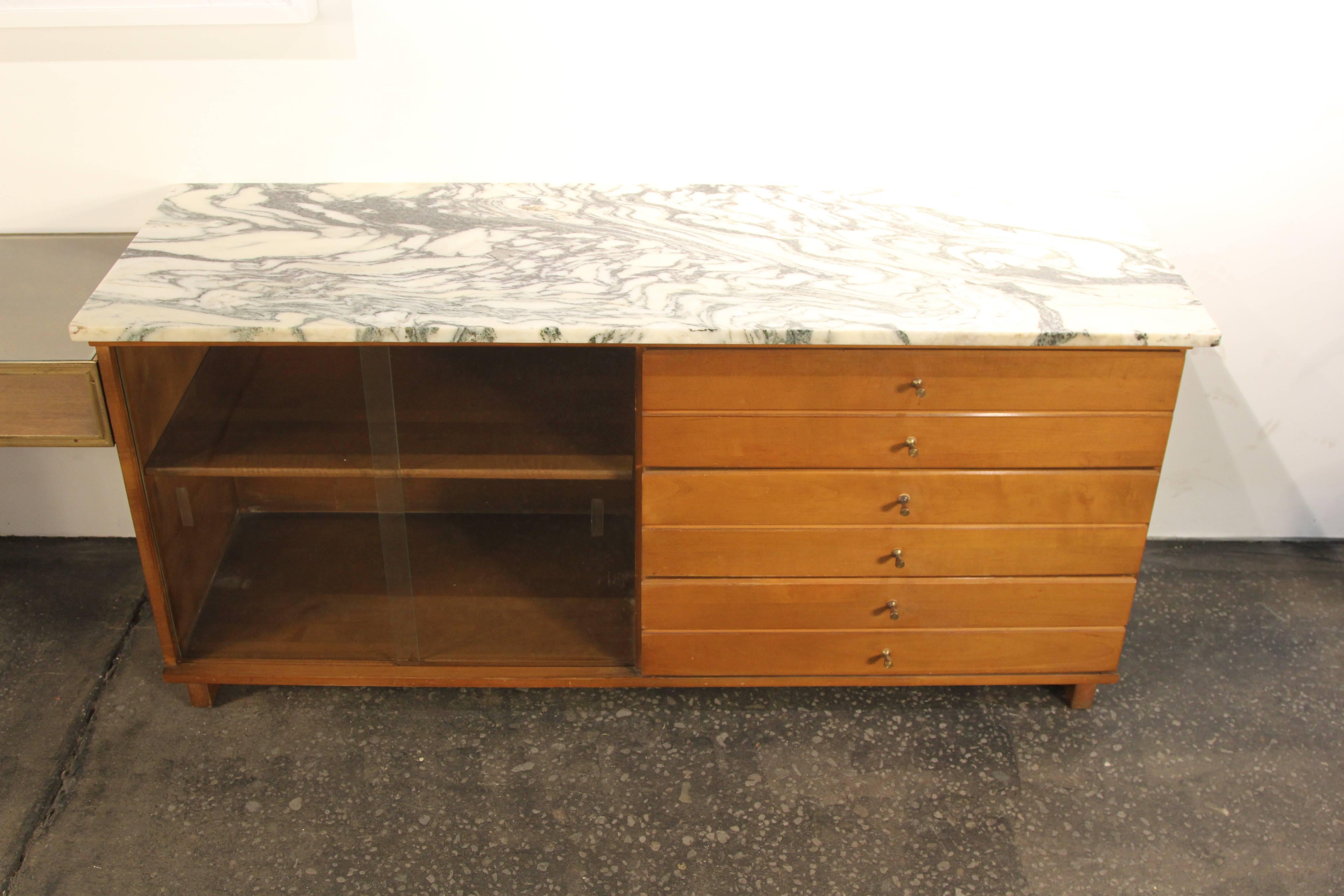 American Paul McCobb Marble-Top Three-Section Credenza