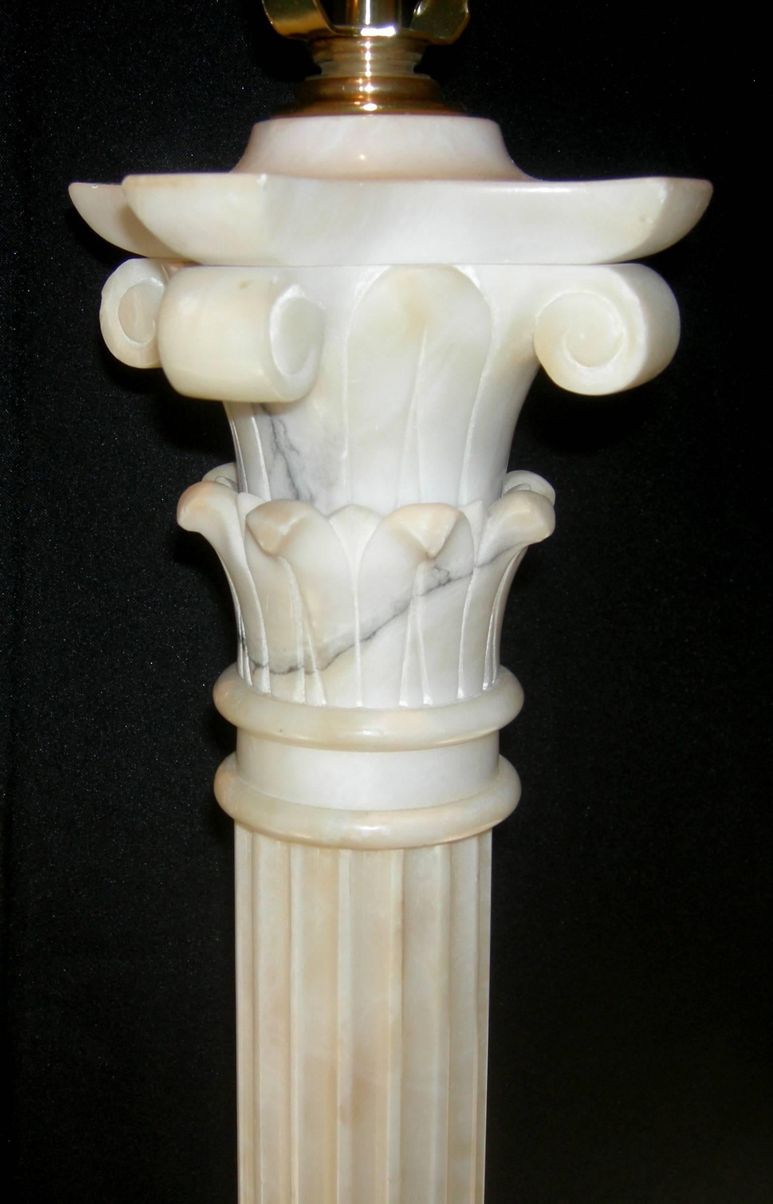 Italian Pair of Tallest of Corinthian Alabaster Lamps For Sale