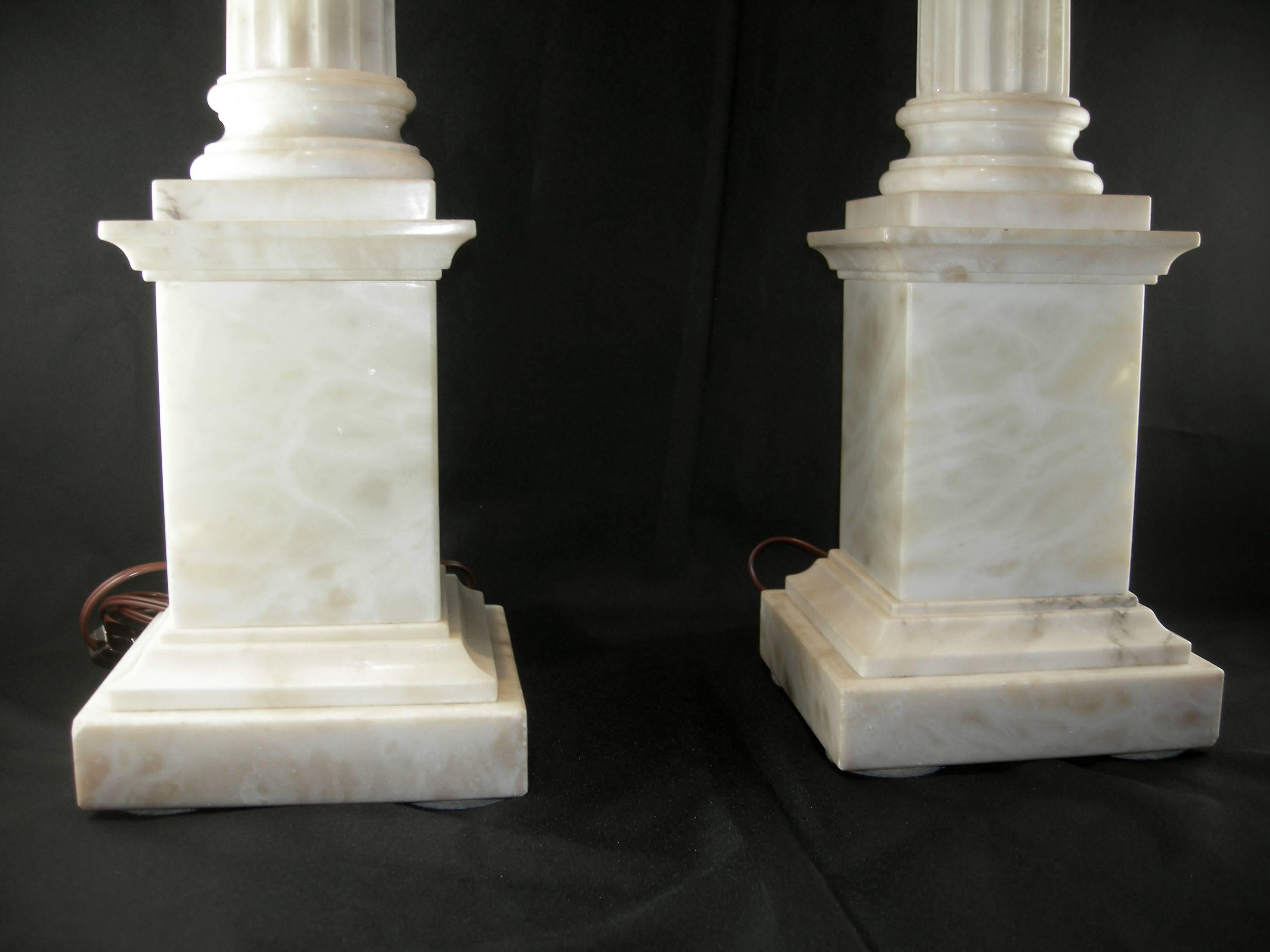 Pair of Tallest of Corinthian Alabaster Lamps In Good Condition For Sale In Bridport, CT