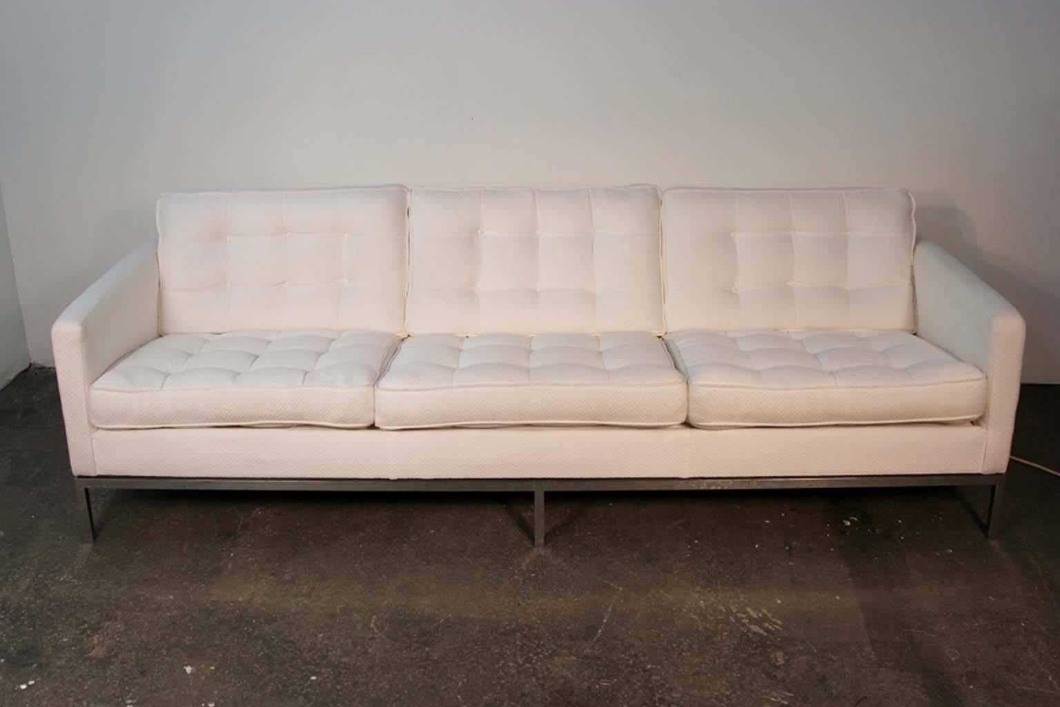 Mid-Century Modern Florence Knoll Three-Seat Sofa in White