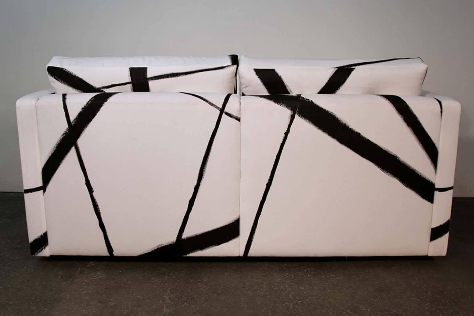 Mid-20th Century Knoll Pfister Loveseat Sofa with Custom Hand-Painted Fabric
