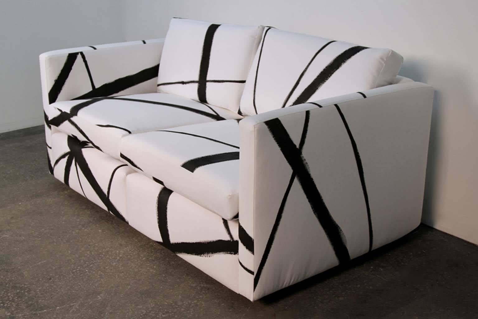 Knoll Pfister Loveseat Sofa with Custom Hand-Painted Fabric 1