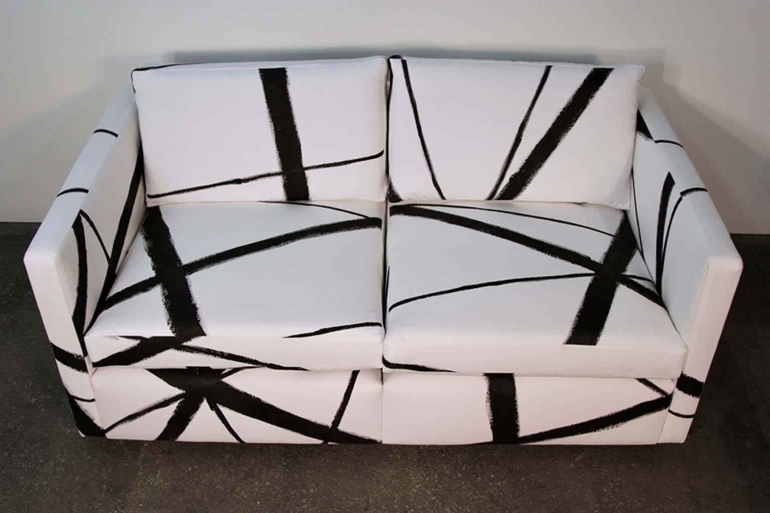 American Knoll Pfister Loveseat Sofa with Custom Hand-Painted Fabric