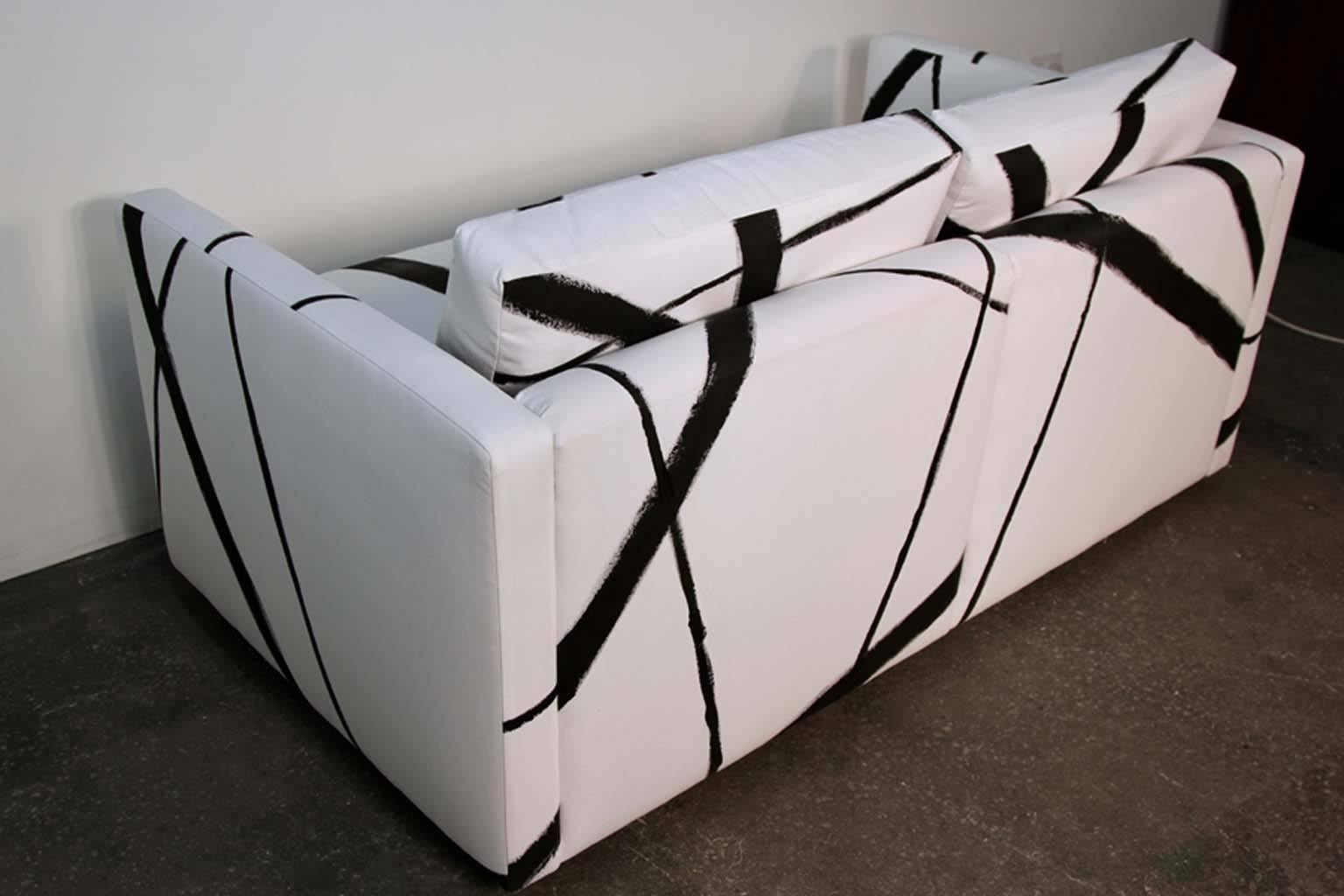 Upholstery Knoll Pfister Loveseat Sofa with Custom Hand-Painted Fabric