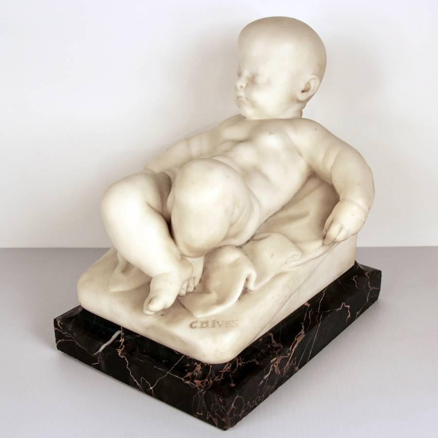 19th Century Antique Museum Quality Marble Sculpture of Baby For Sale