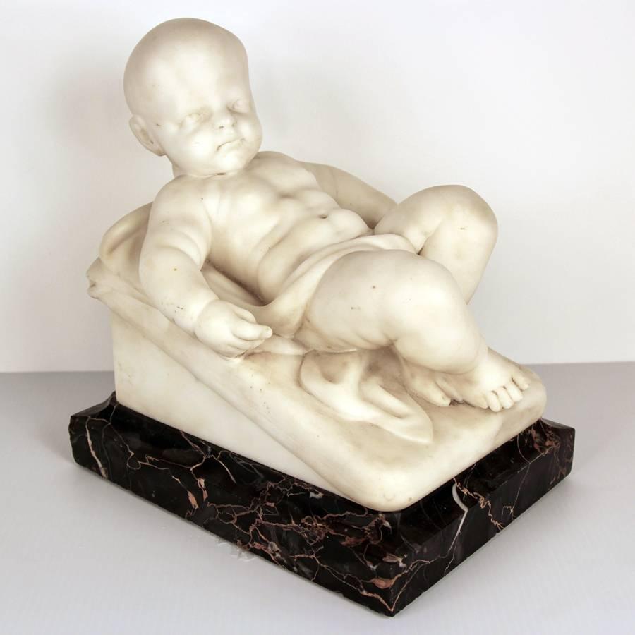 Baroque Antique Museum Quality Marble Sculpture of Baby For Sale