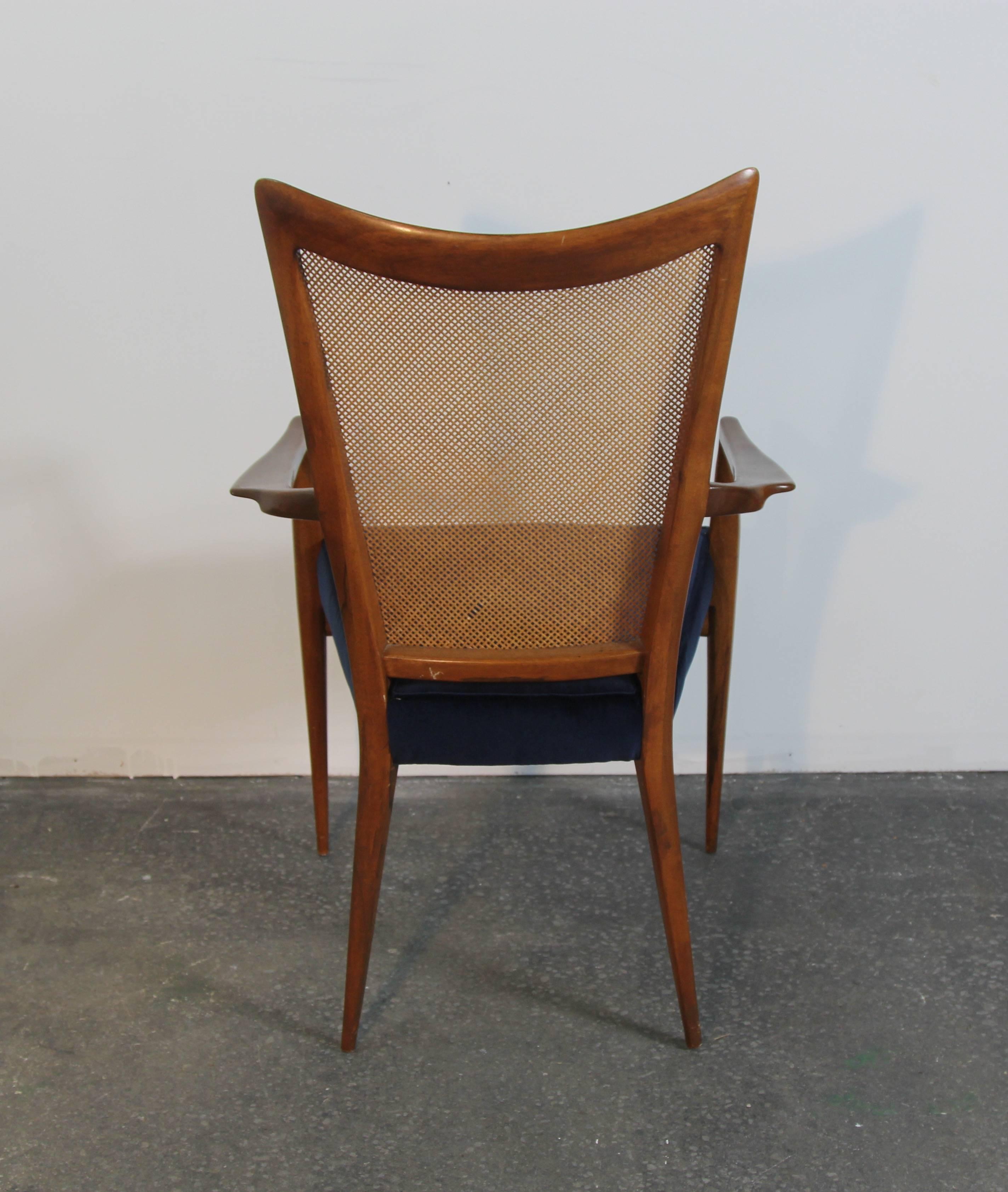 Set of Six Erno Fabry Dining Chairs Newly Upholstered Navy Velvet In Good Condition In Bridport, CT