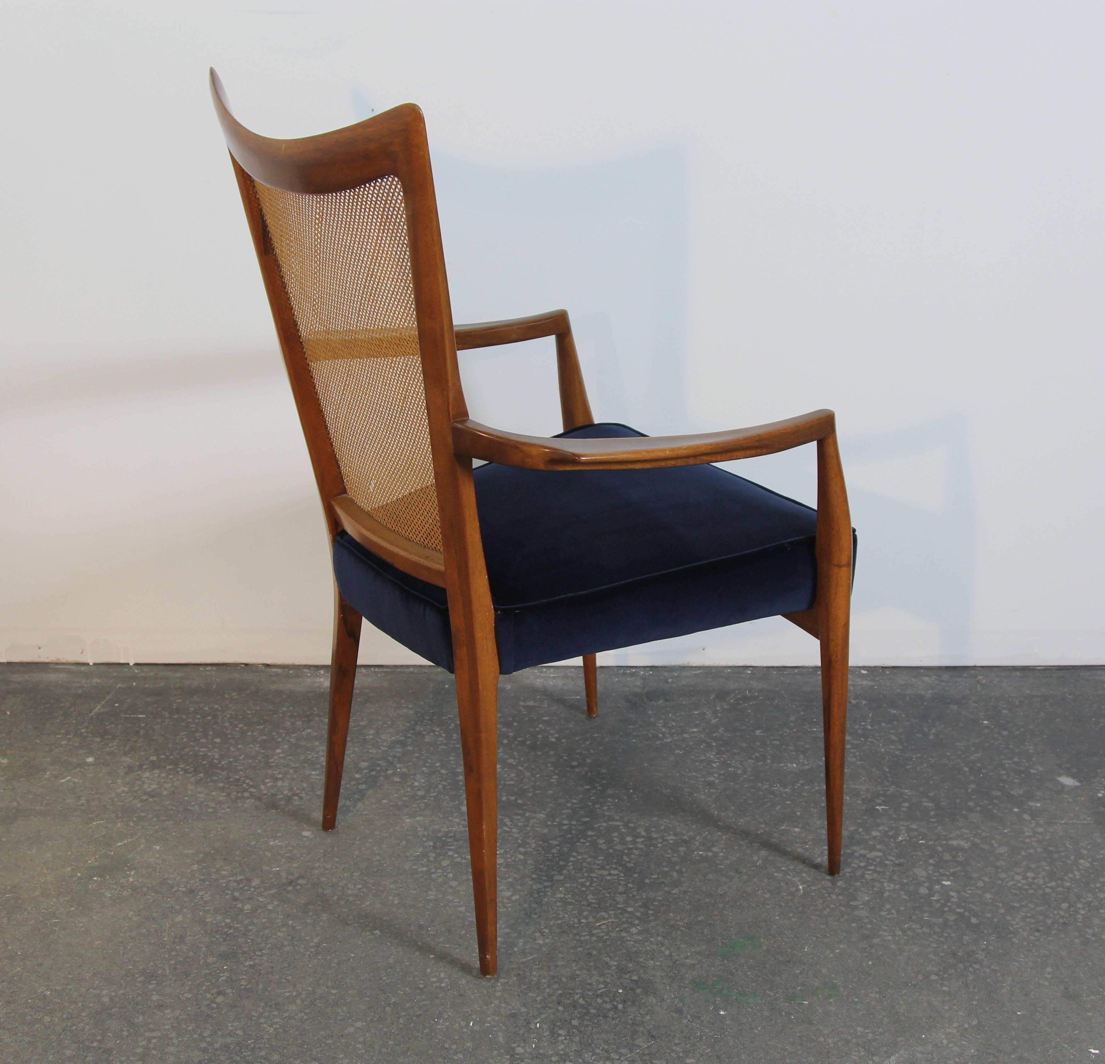 Mid-20th Century Set of Six Erno Fabry Dining Chairs Newly Upholstered Navy Velvet