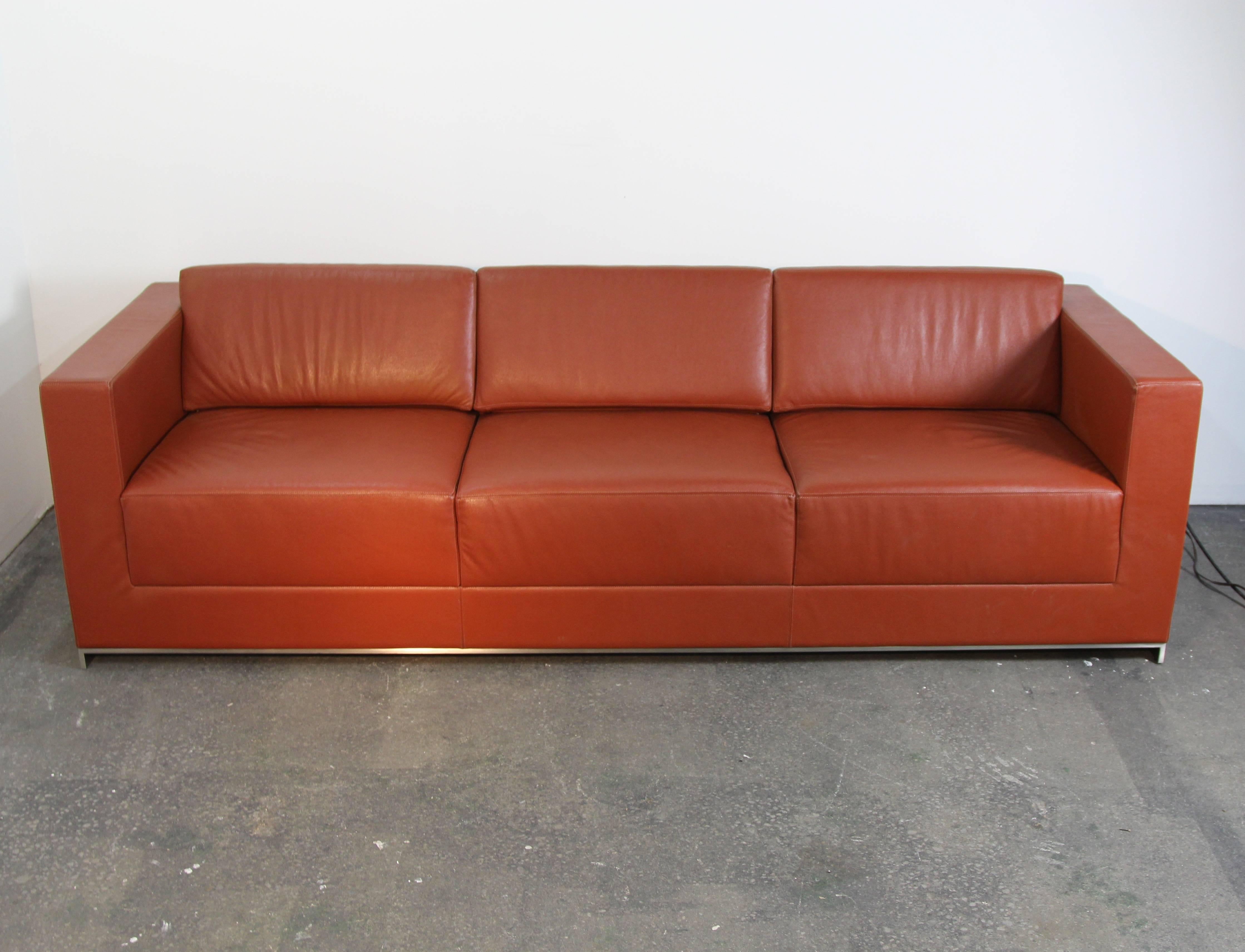 saddle color leather sofa