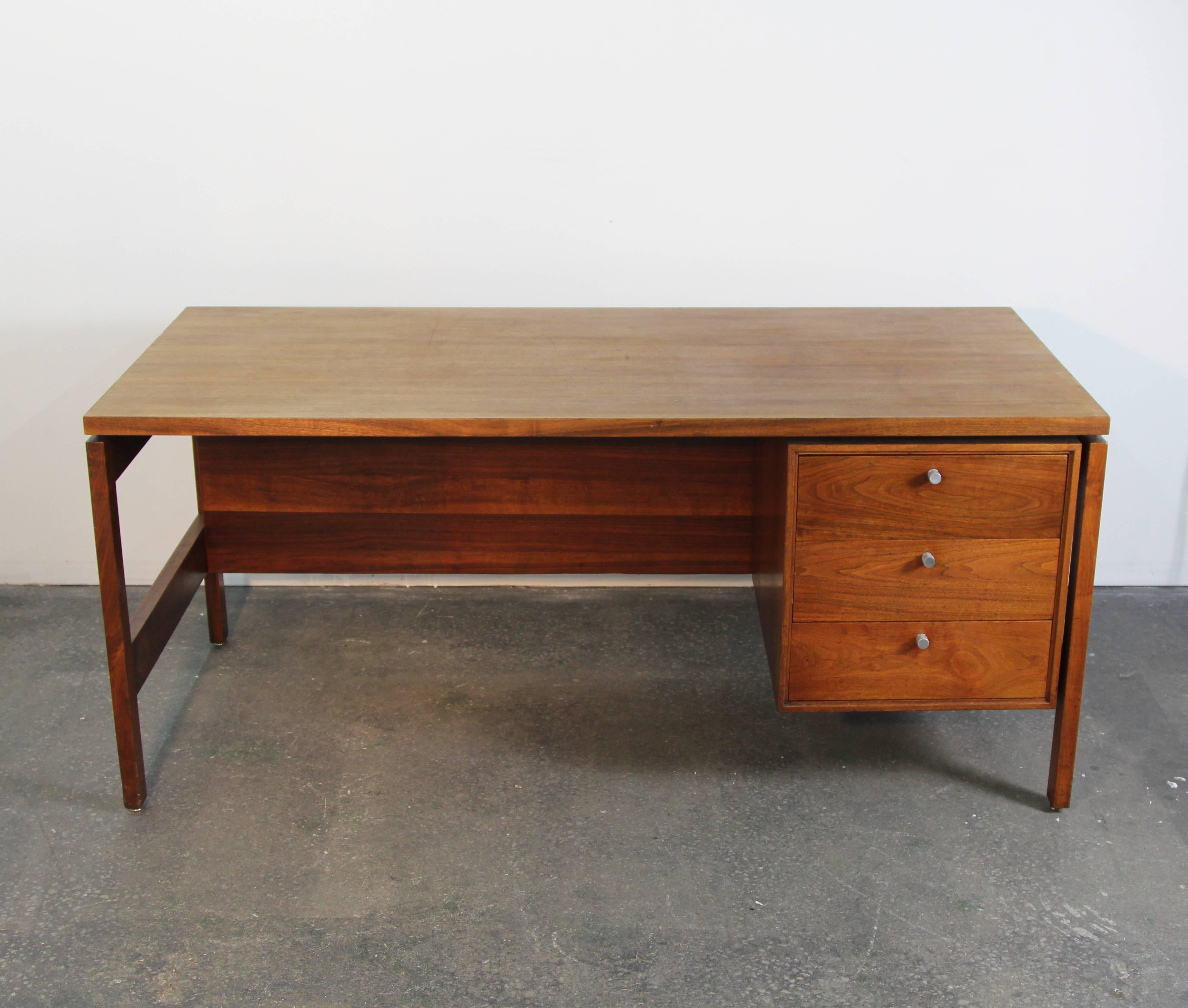 Mid-Century Modern Jens Risom Walnut Three-Drawer Desk