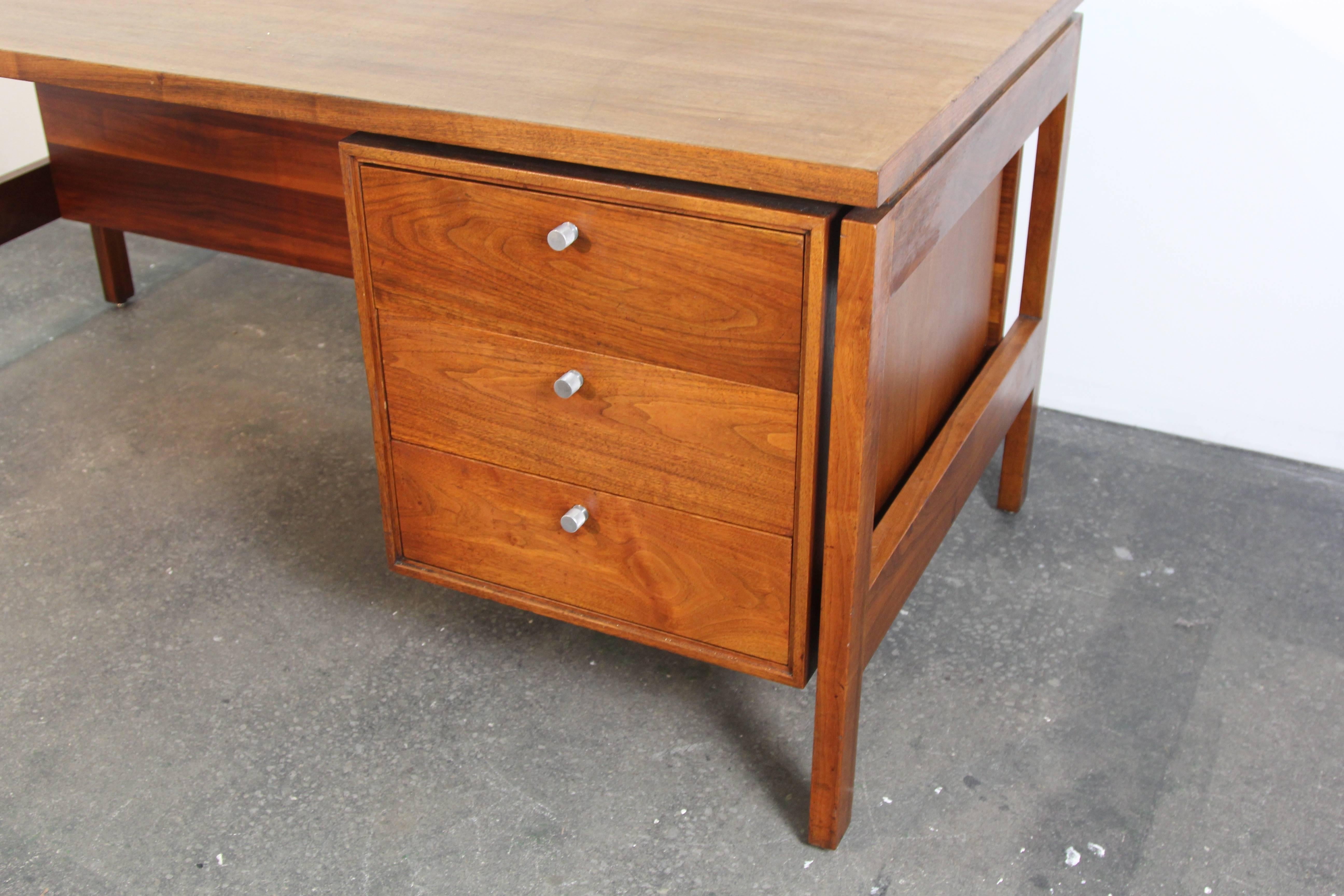 American Jens Risom Walnut Three-Drawer Desk