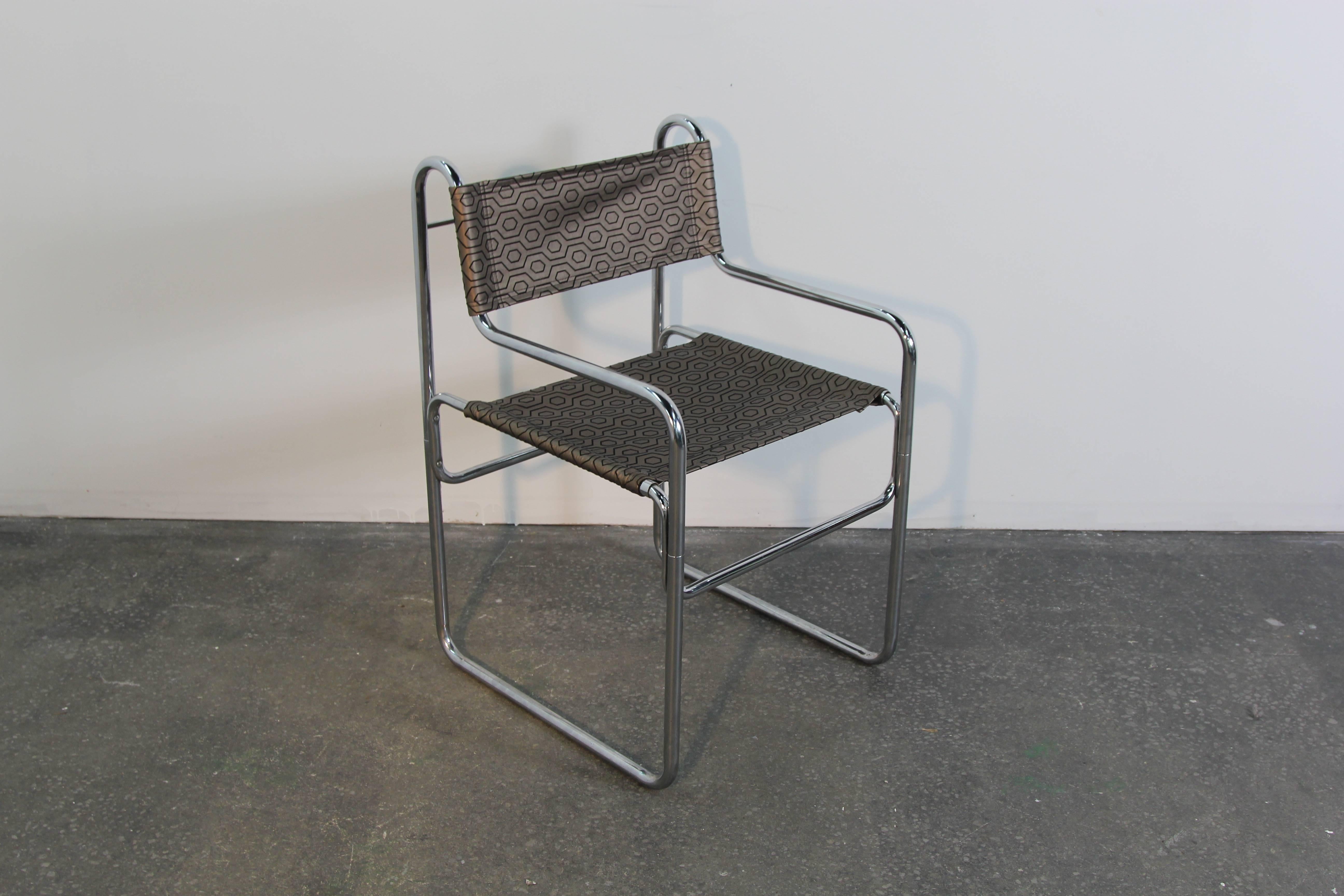 Upholstery Set of Six Mid-Century Tubular Breuer Style Chrome Chairs For Sale