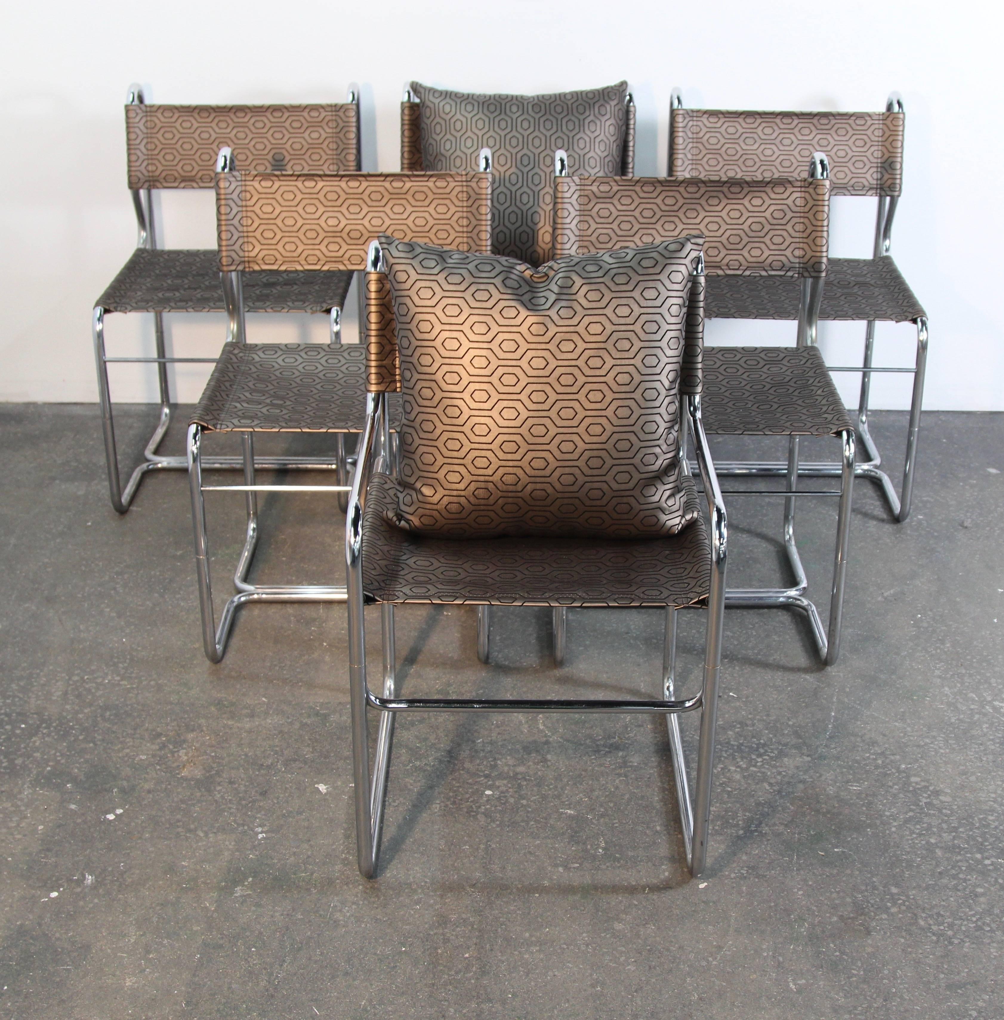 Set of Six Mid-Century Tubular Breuer Style Chrome Chairs In Good Condition For Sale In Bridport, CT