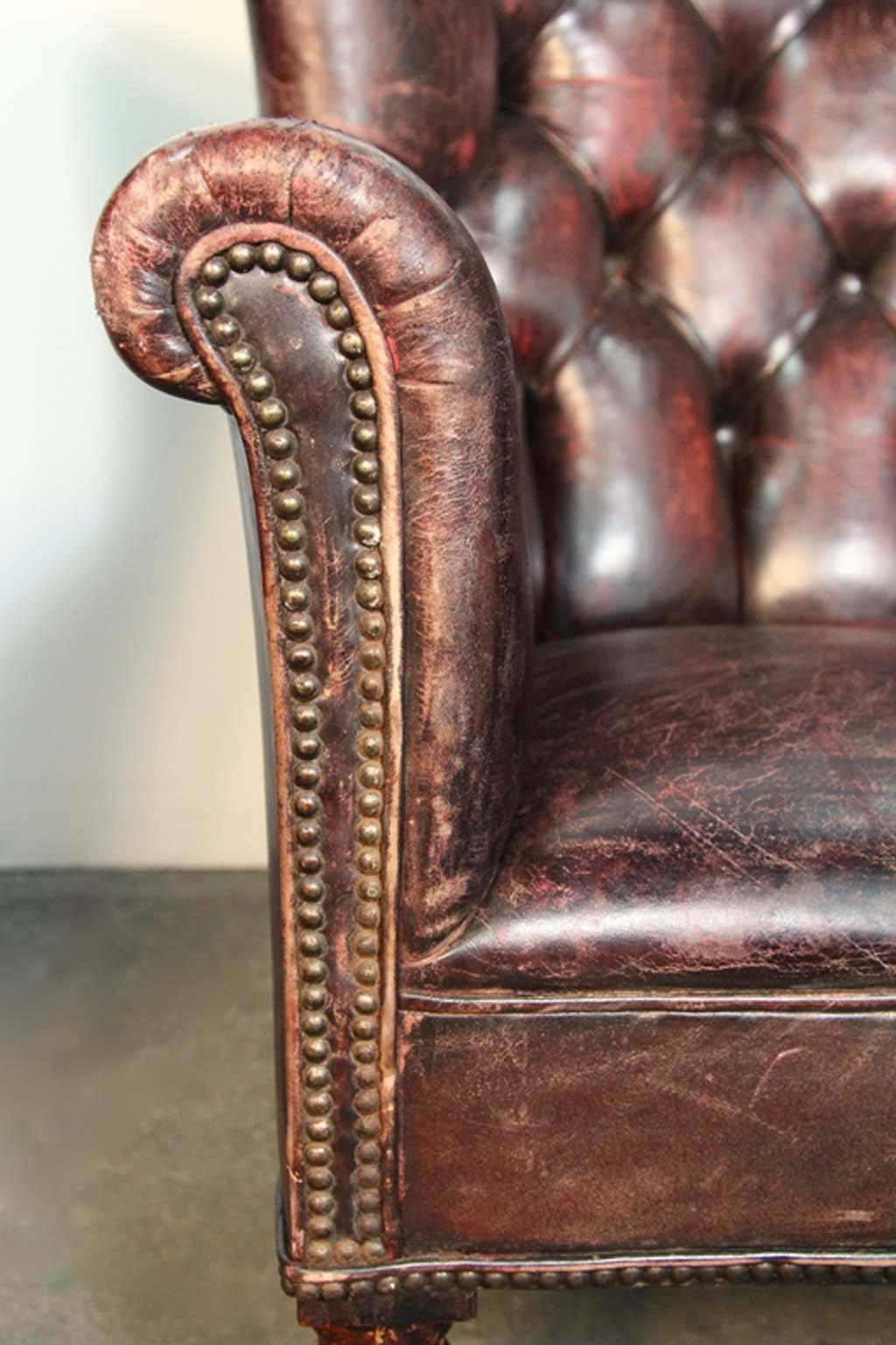19th Century Pair of Tufted Leather Club Library Chairs 5