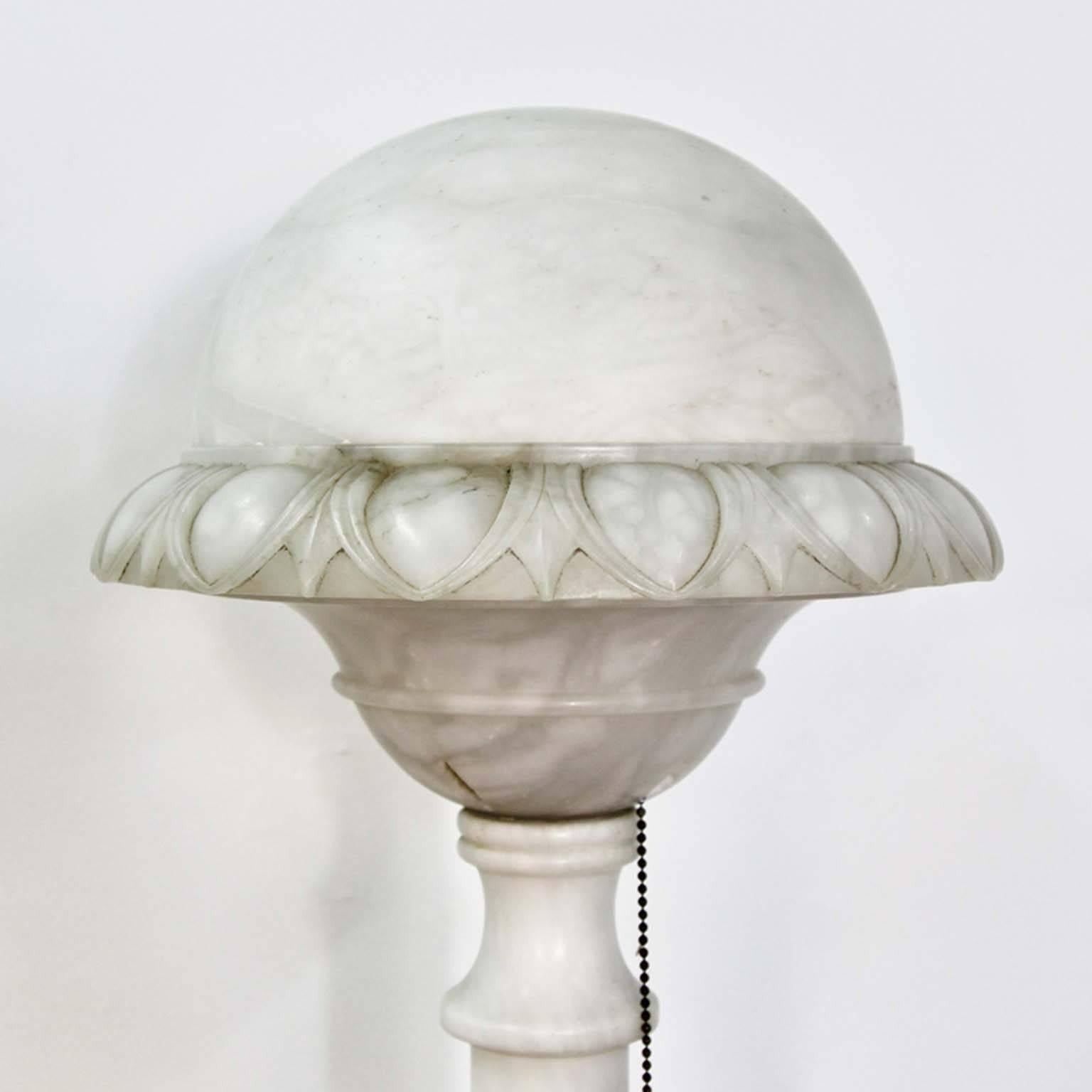 Antique Carved Alabaster Floor Lamp, Torchiere with Greek Key Motif In Good Condition For Sale In Bridport, CT