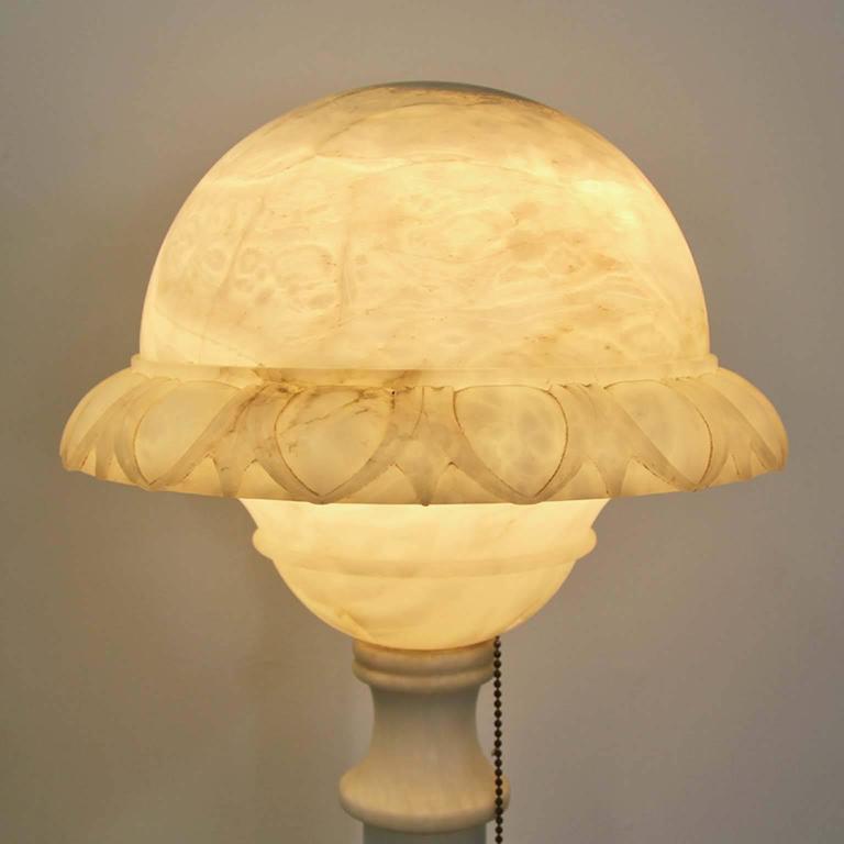 Antique Carved Alabaster Floor Lamp, Torchiere with Greek Key Motif For ...