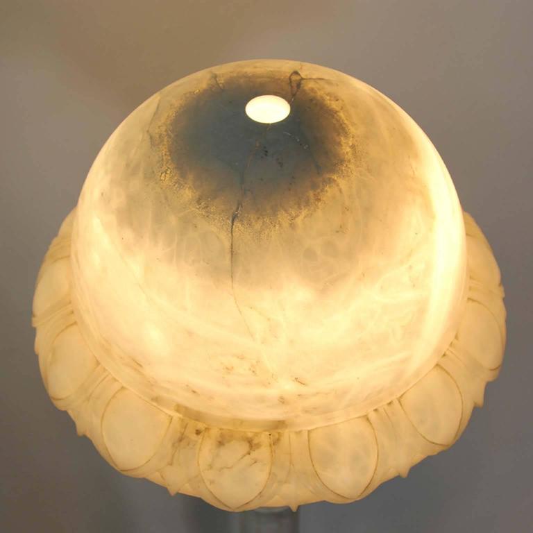 Antique Carved Alabaster Floor Lamp Torchiere With Greek Key Motif