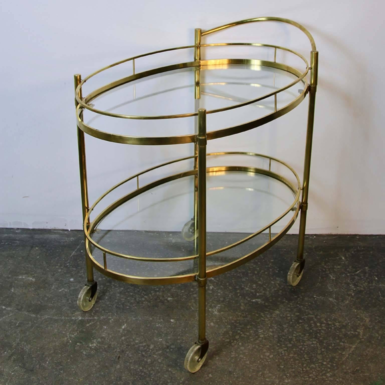 Brass and Glass Two-Tier Vintage Bar Cart 4