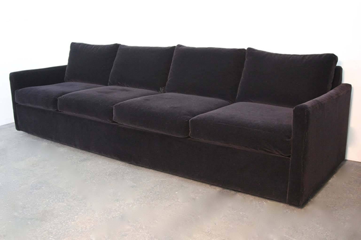Mid-20th Century Mid-Century Modern Tuxedo Style Four-Seat Sofa in Black Mohair For Sale