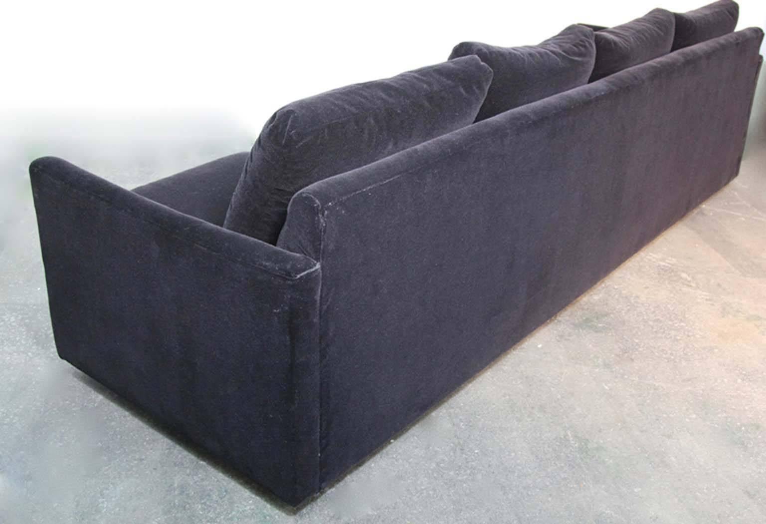 Mid-Century Modern Tuxedo Style Four-Seat Sofa in Black Mohair For Sale 2