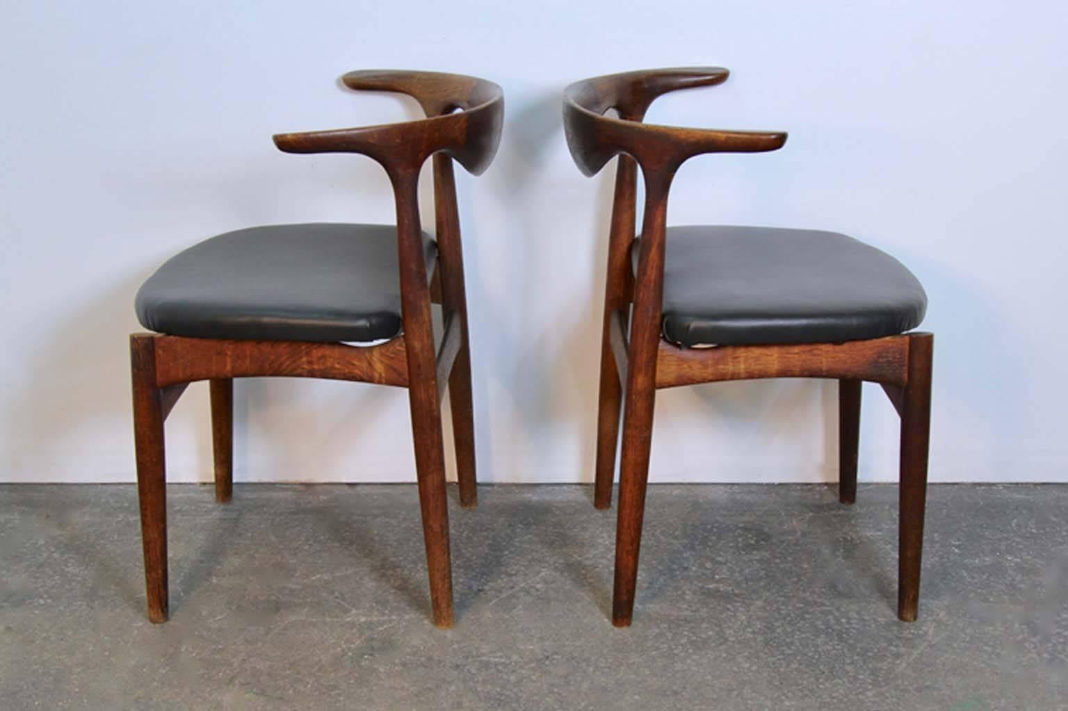 Mid-20th Century Pair of Danish Modern Teak and Leather Seat Chairs For Sale