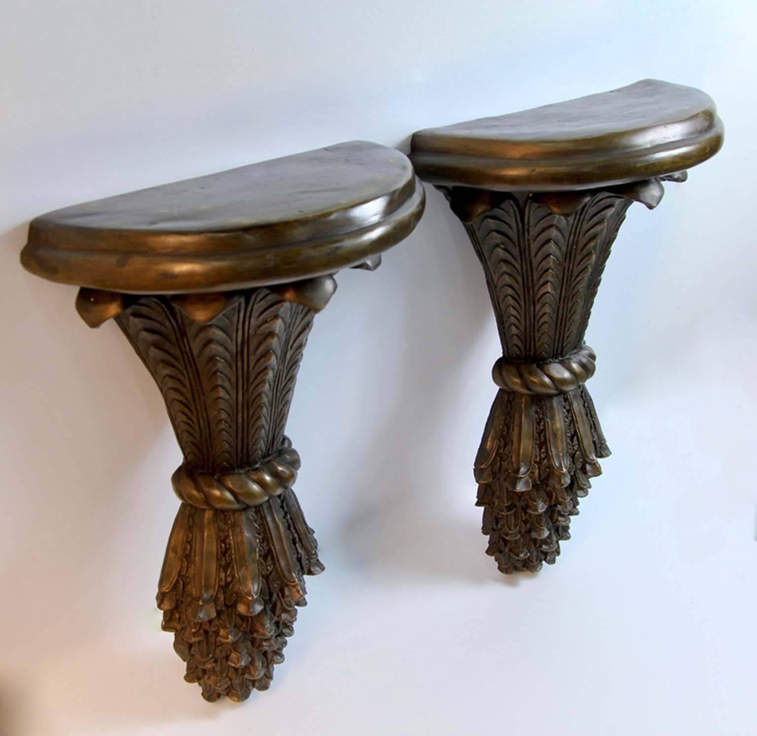 Pair of bronze neoclassical wall shelves. Very heavy.