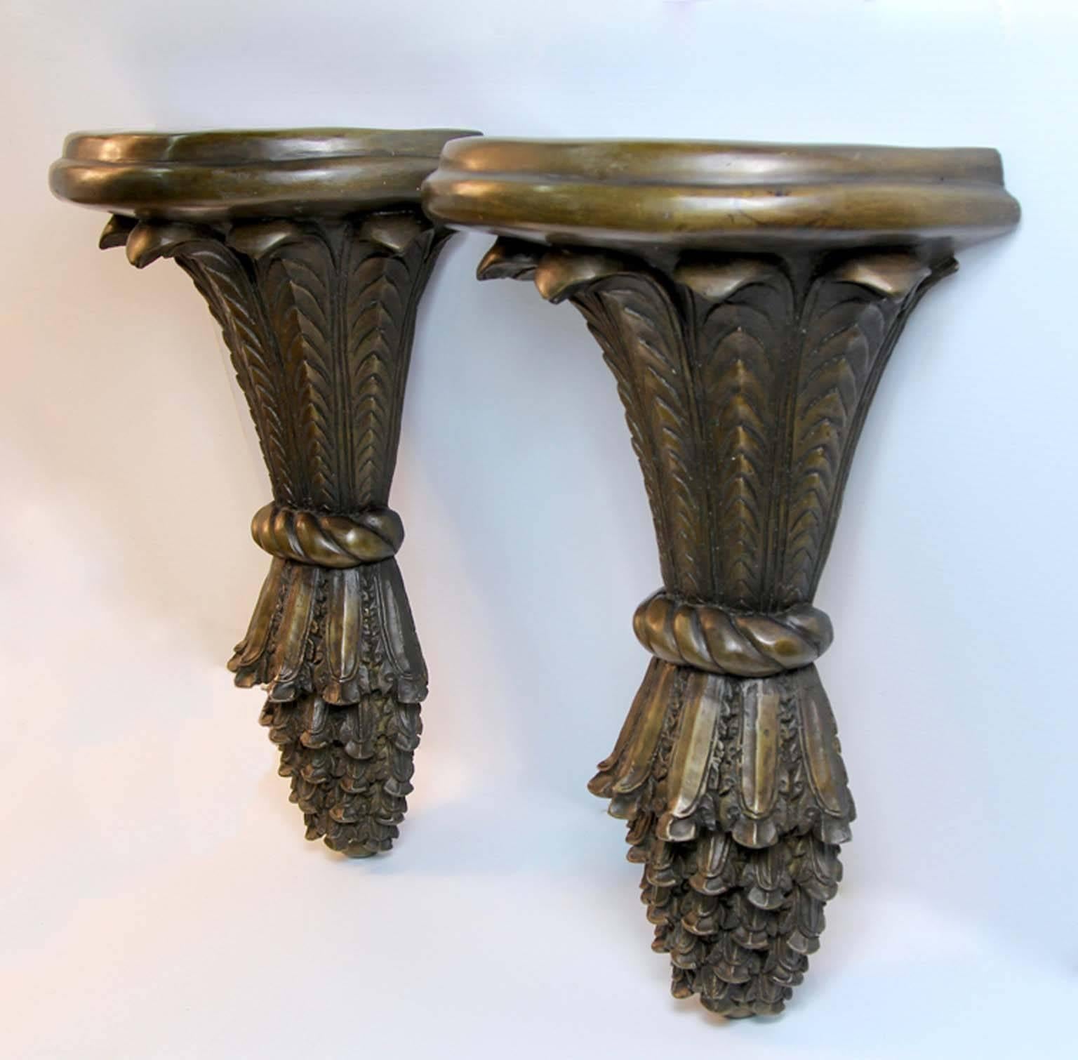 Neoclassical Pair of Bronze Wall Sconce/Shelves For Sale