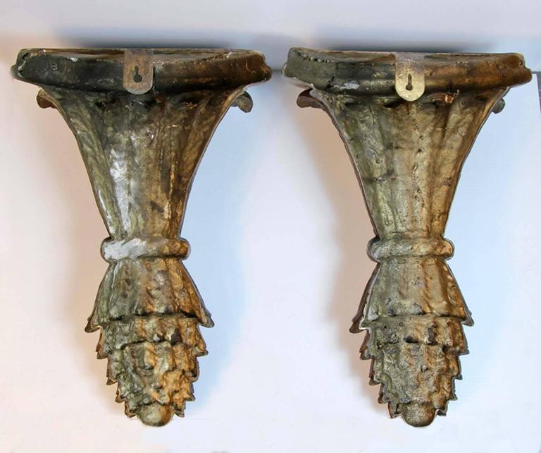 Pair of Bronze Wall Sconce/Shelves For Sale at 1stDibs