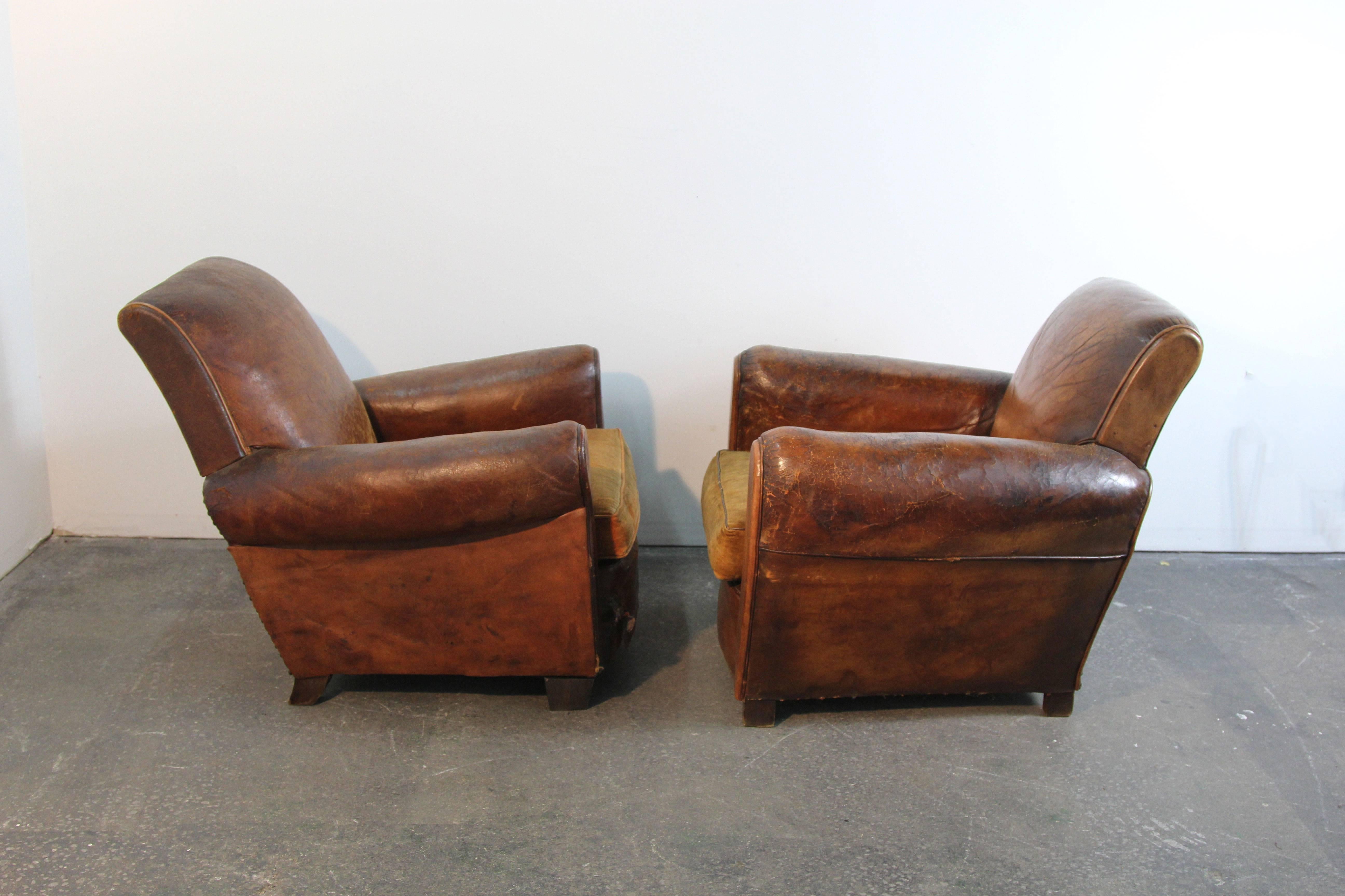 Pair of French Art Deco Leather Club Chairs 2