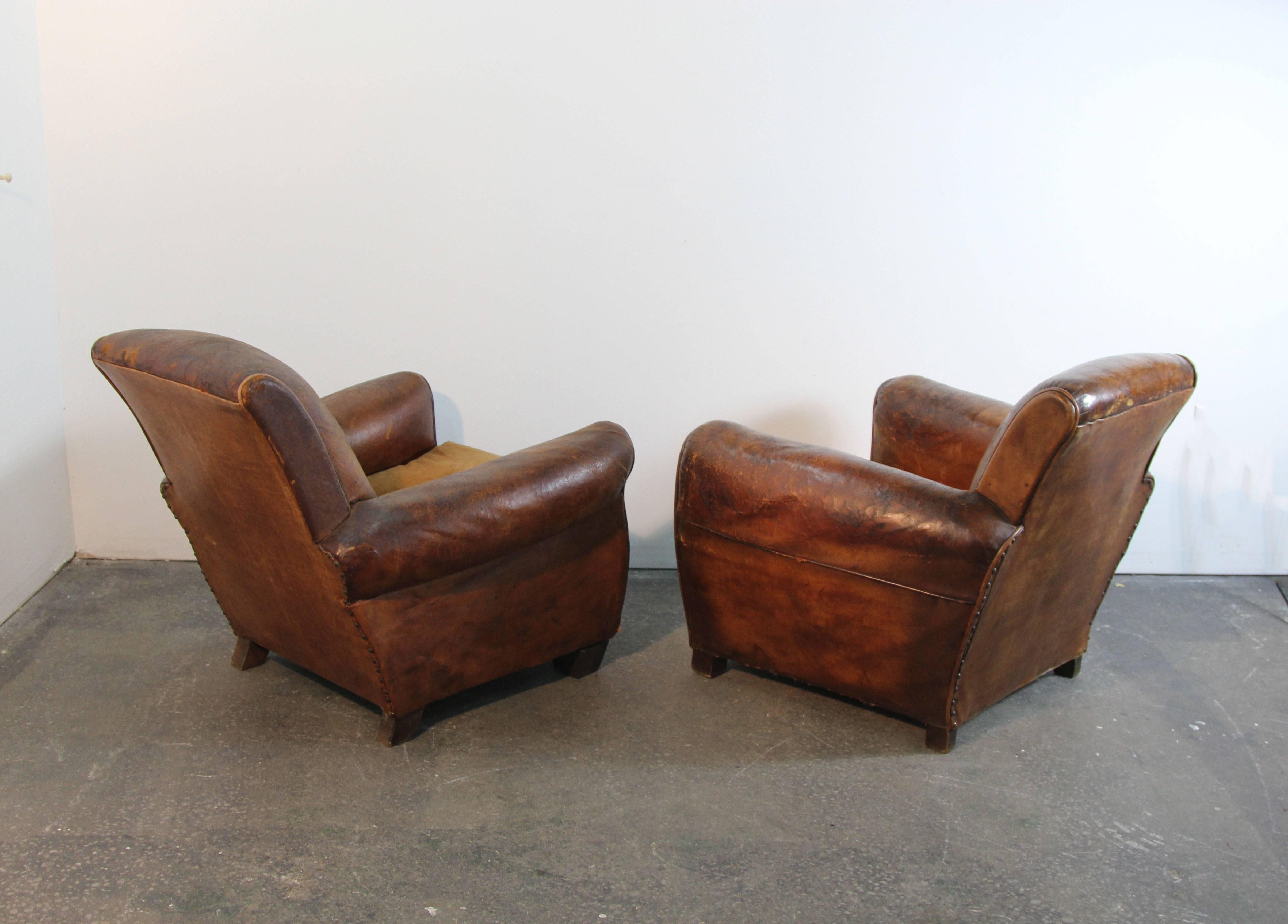 Pair of French Art Deco Leather Club Chairs 3