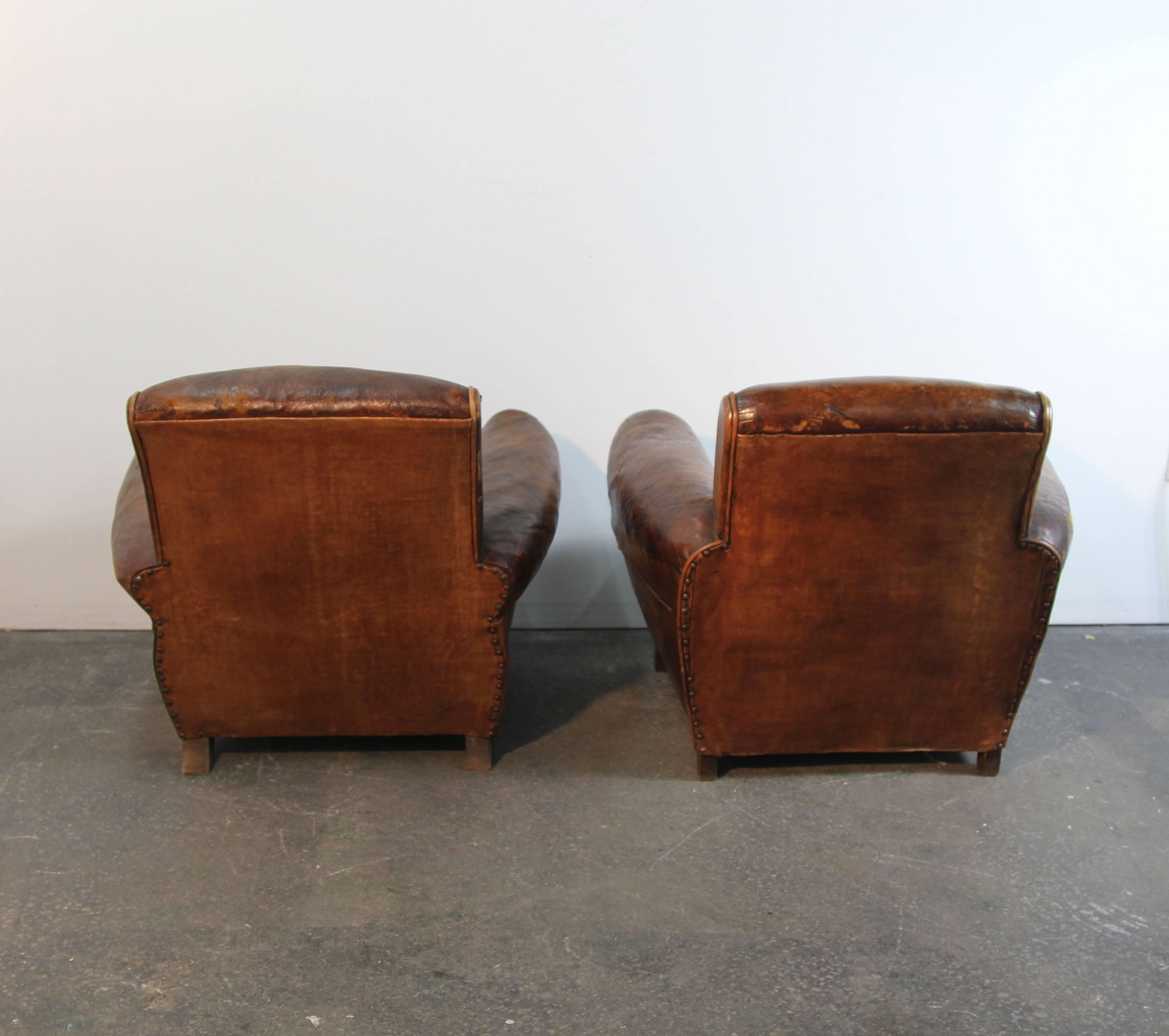 Pair of French Art Deco Leather Club Chairs 4