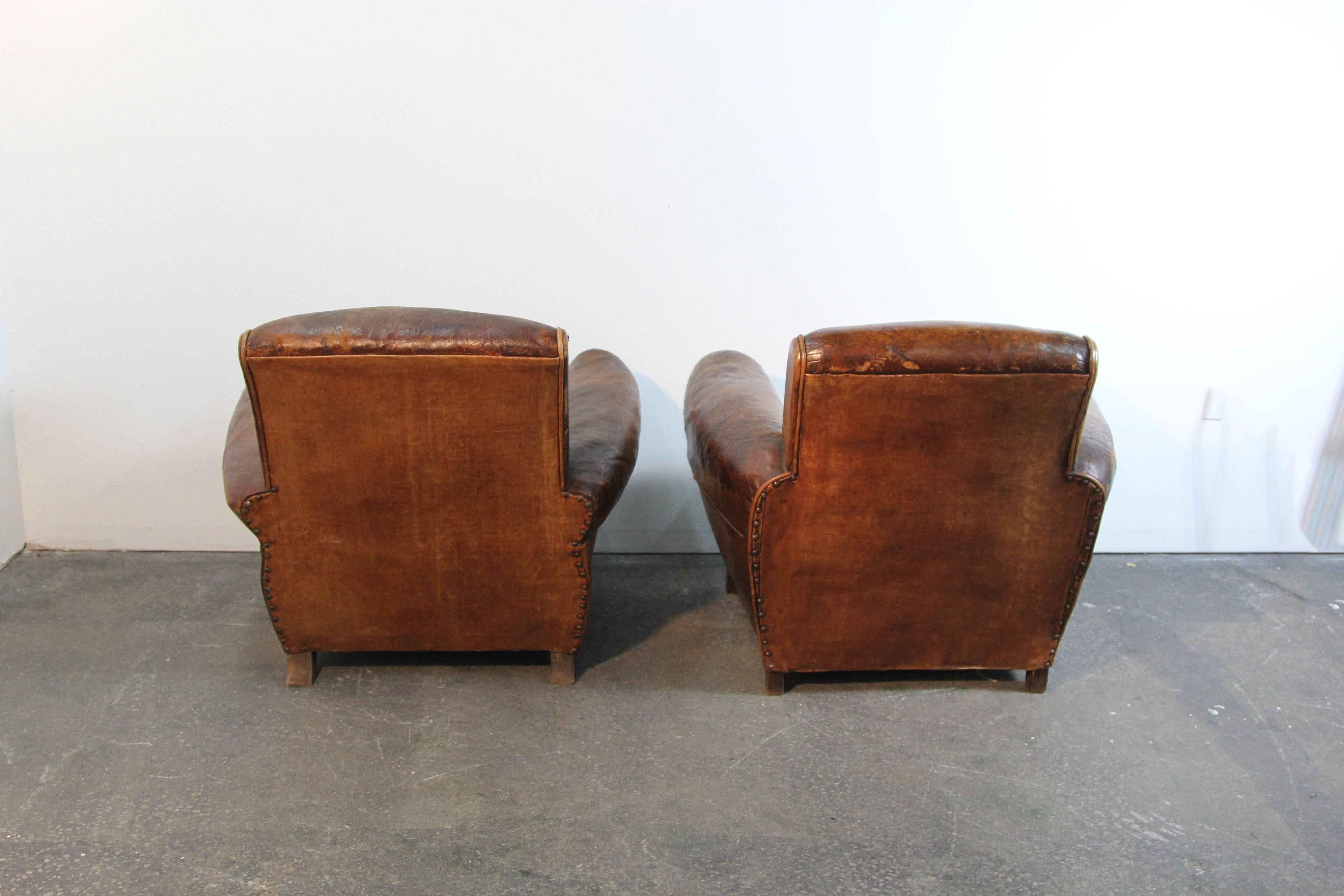 Pair of French Art Deco Leather Club Chairs 5