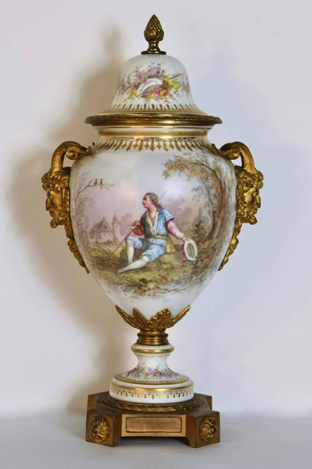 Baroque Antique Classical Sevres Urn with Gilt Bronze For Sale