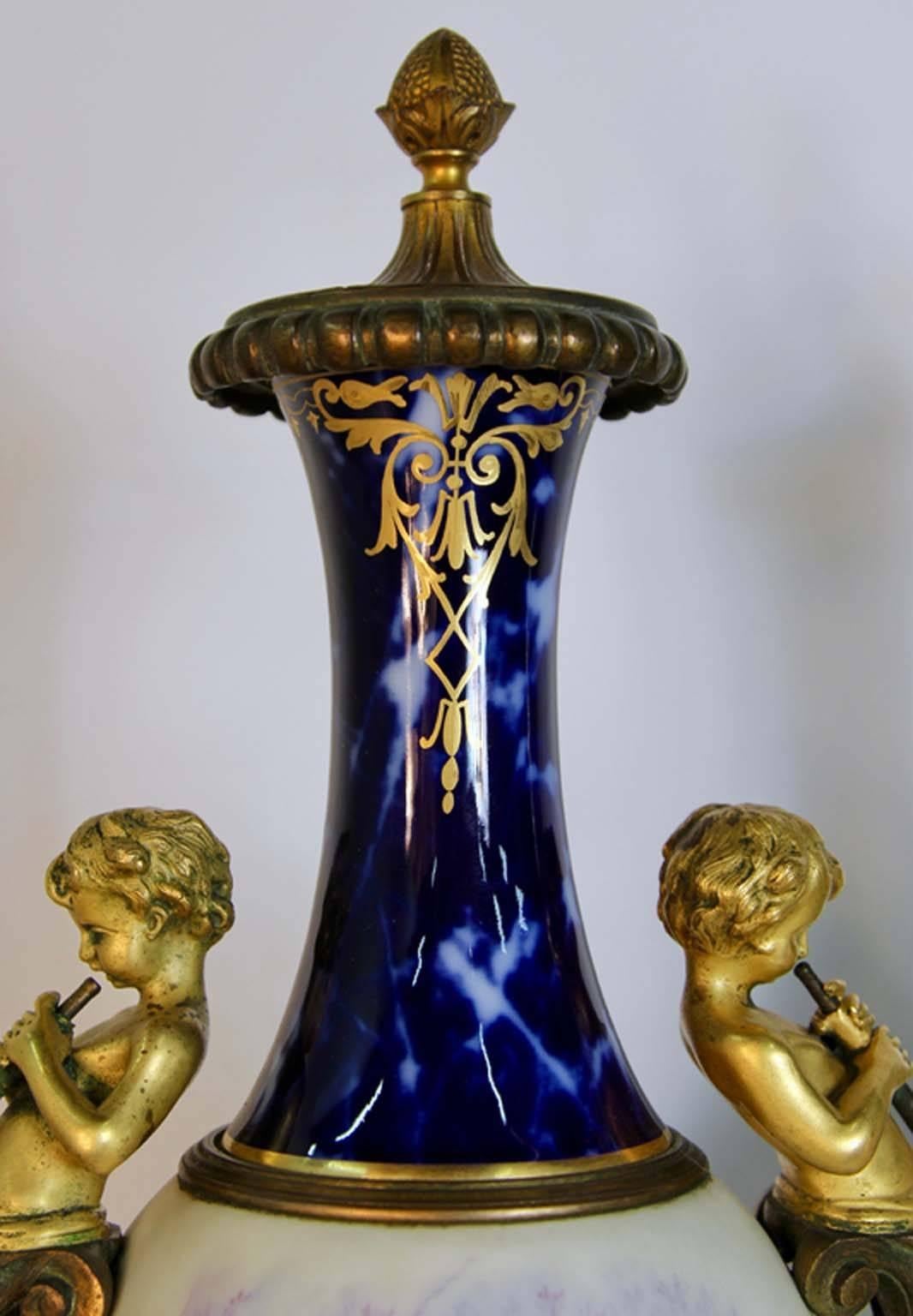 Antique French Figural Bronze Sevres Marbleized Urn For Sale 2