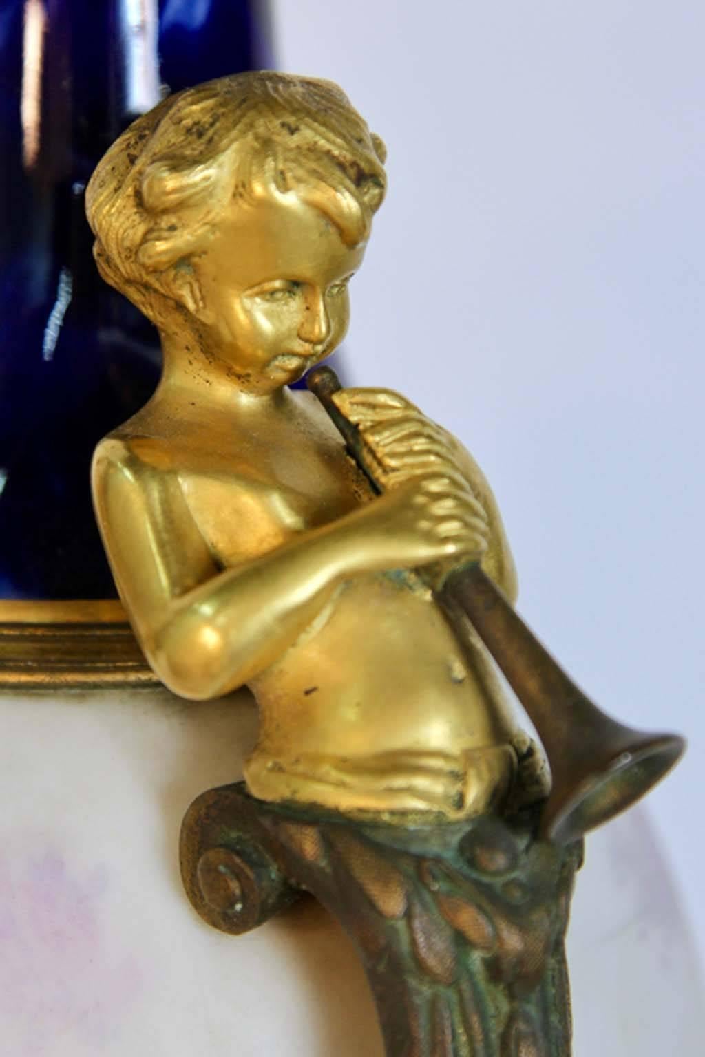 Antique French Figural Bronze Sevres Marbleized Urn For Sale 3
